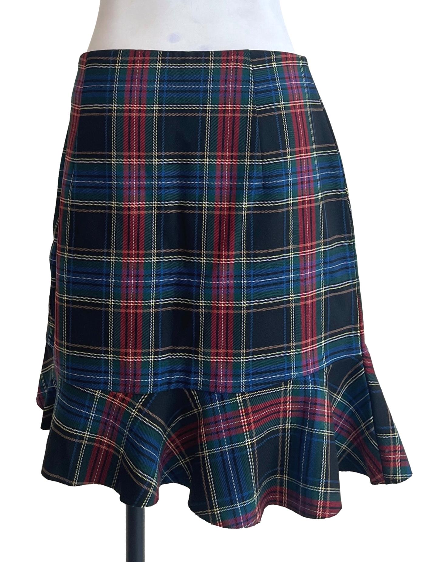 Black Tartan Asymmetrical Mini Skirt