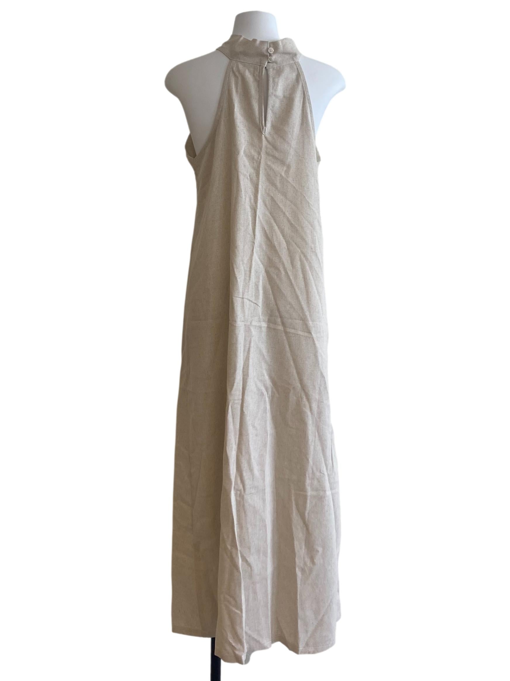 Linen Beige Halter Neck Empire Dress
