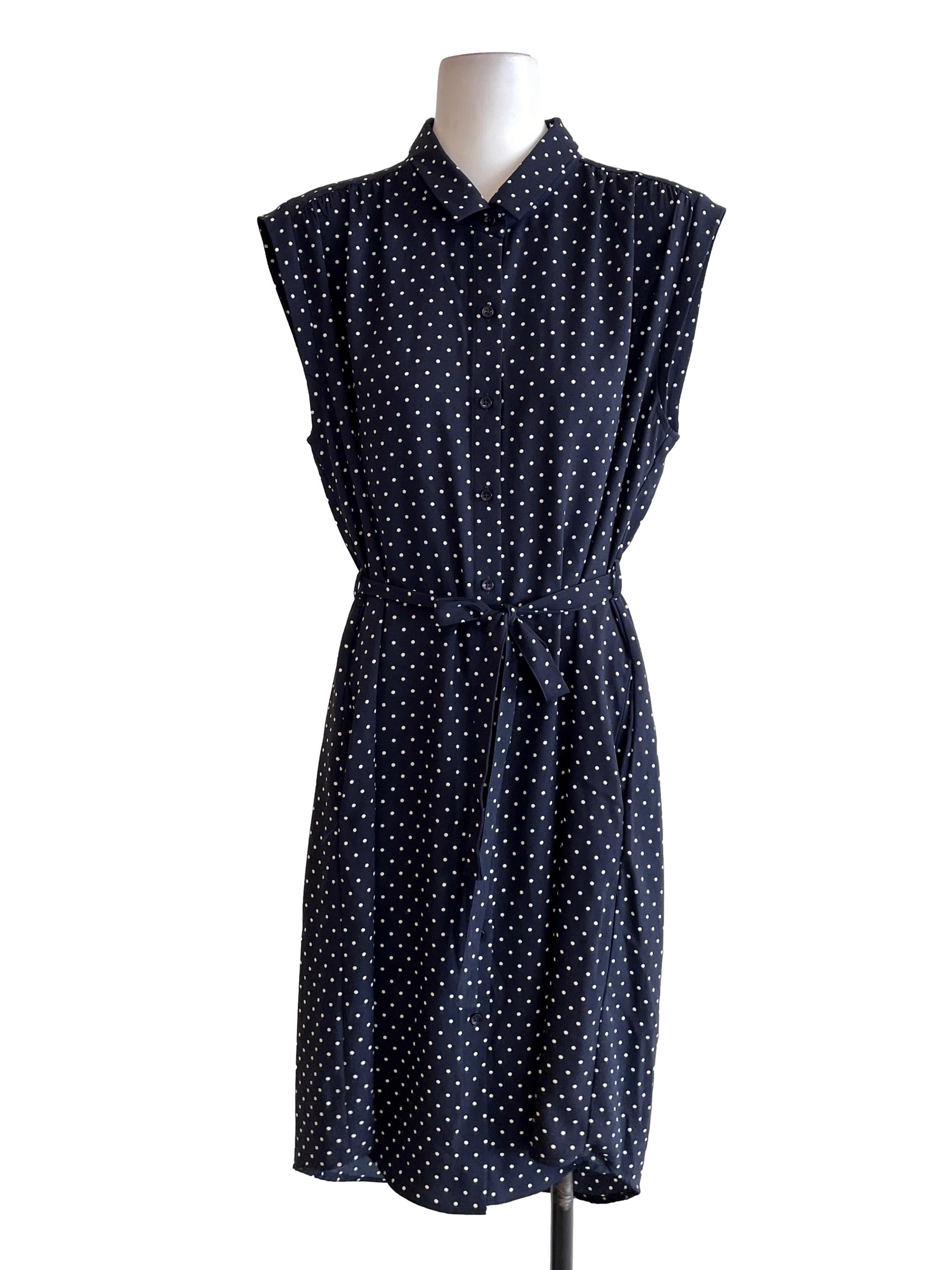 Navy Polka Dots Yoke Shirt Dress