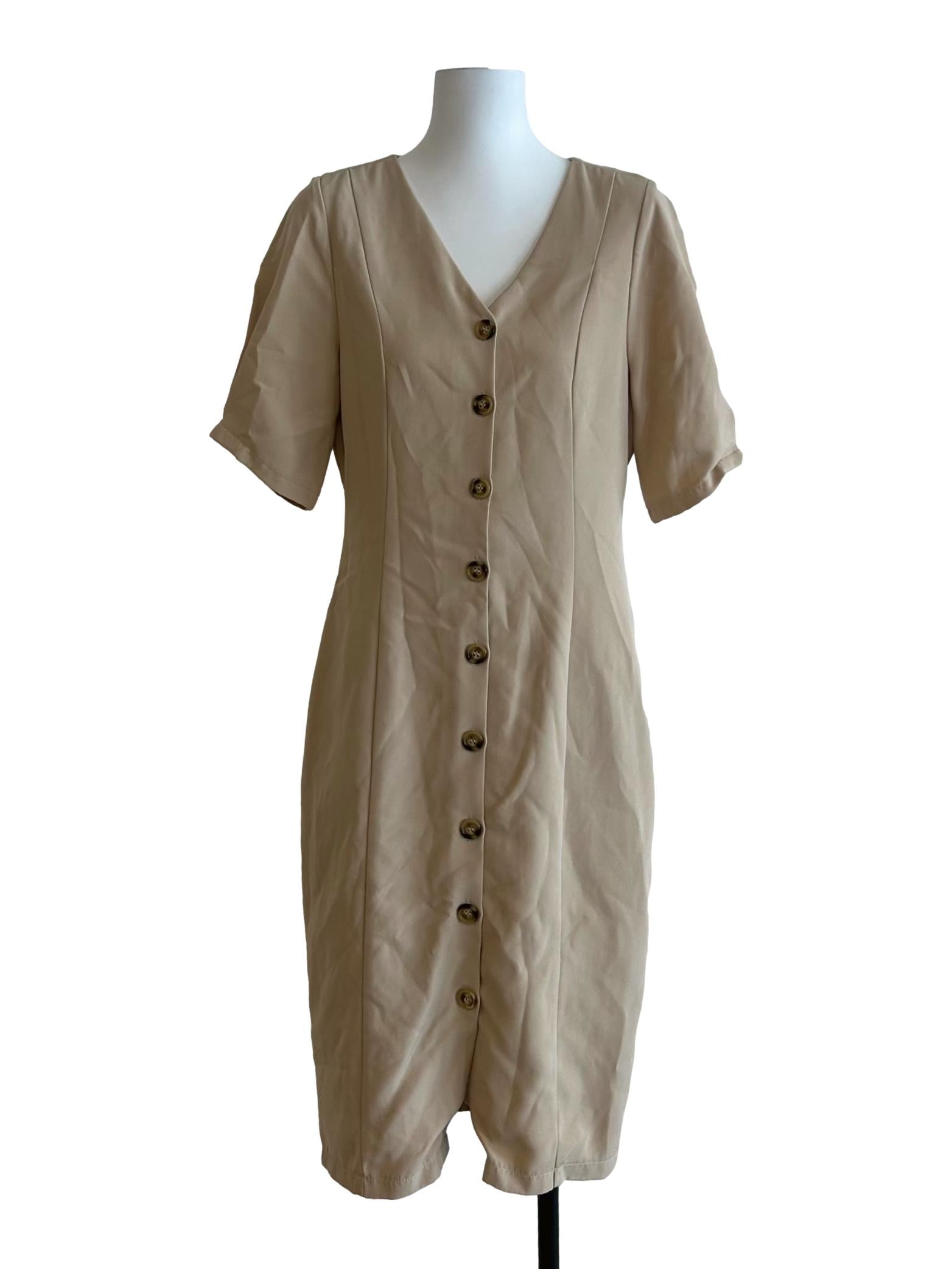 Beige Button Front Dress