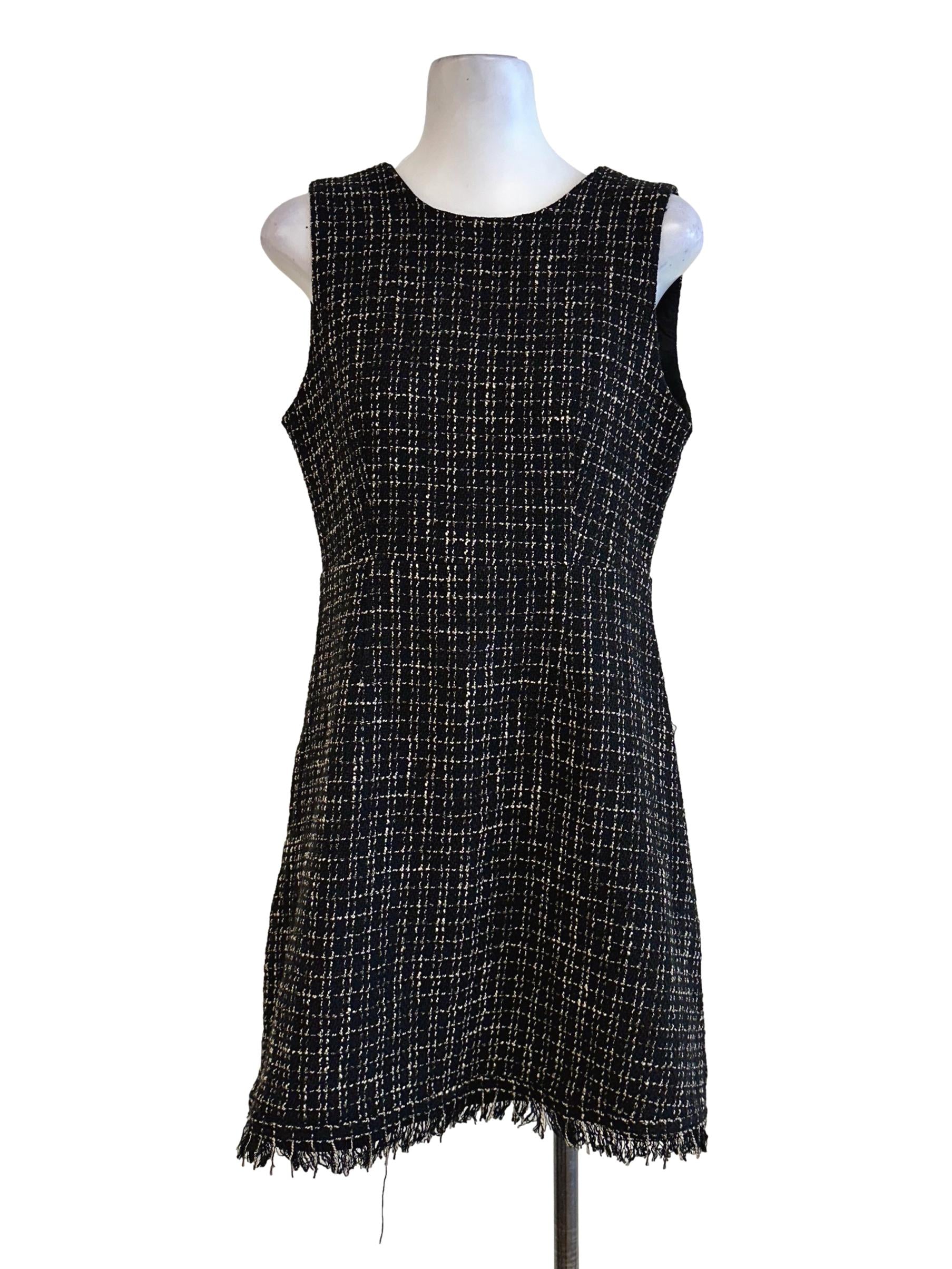 Black Tweed Pattern Mini Dress