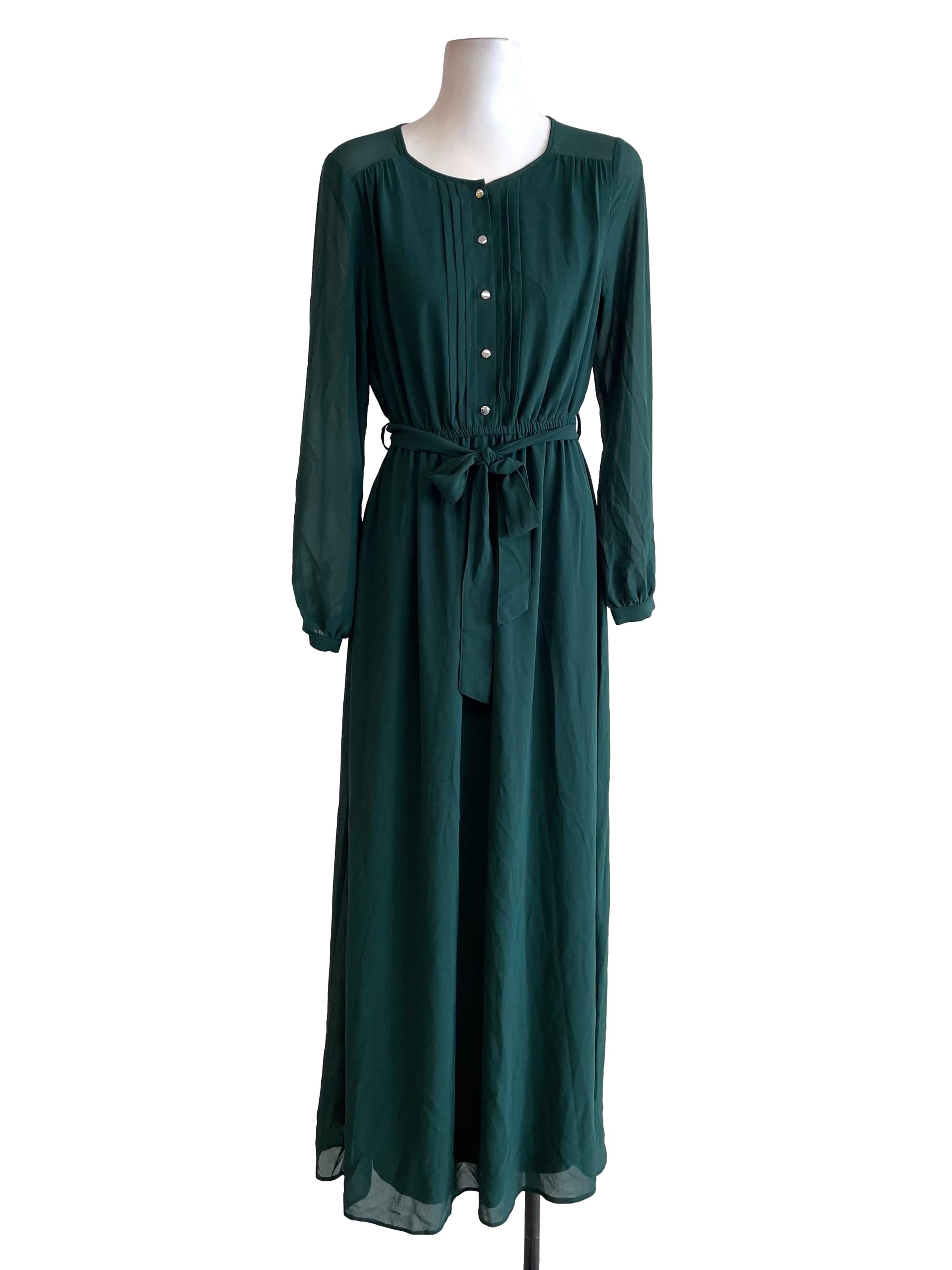 Pine Green Draping Pleats Dress