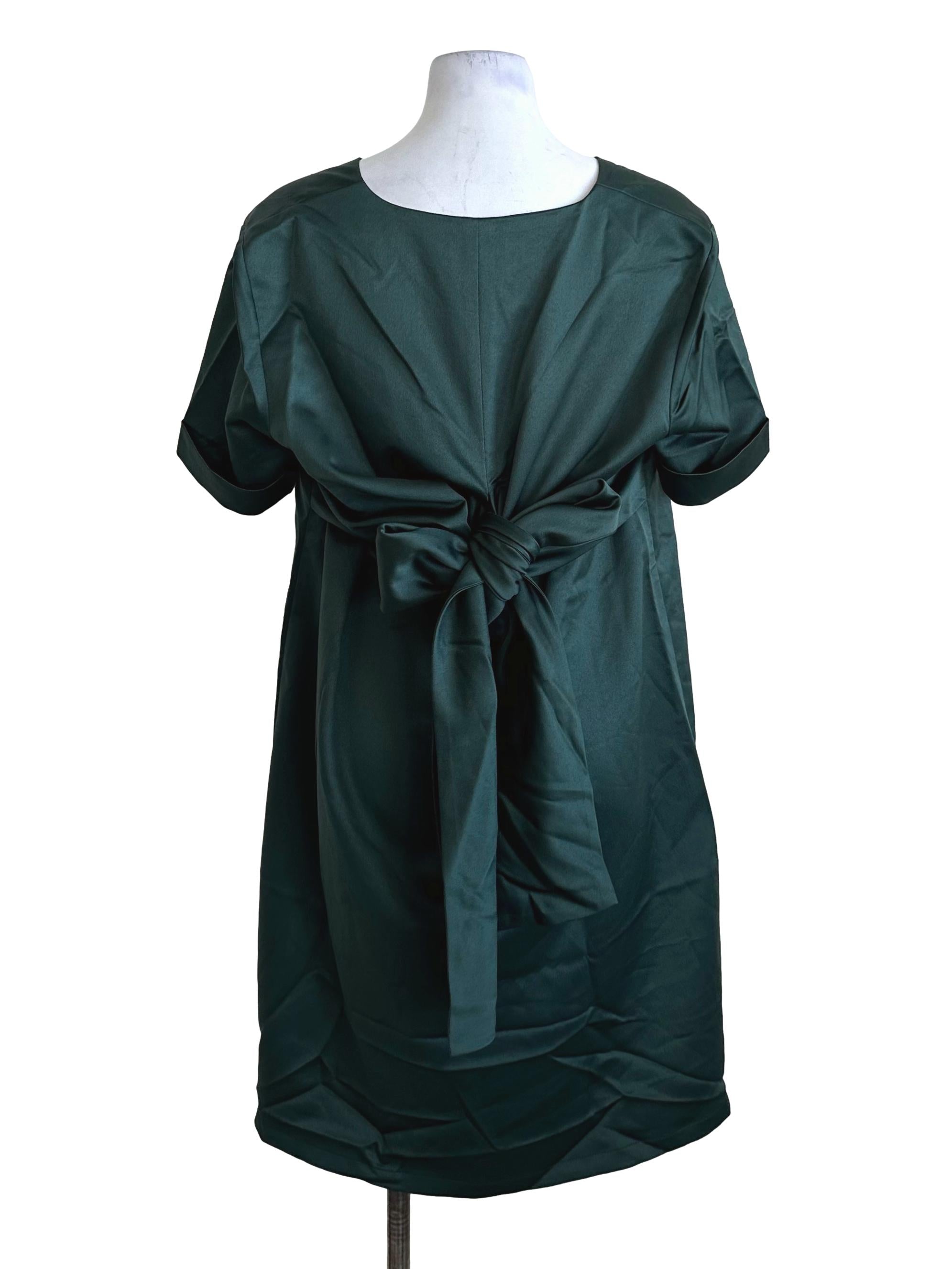 Emerald Green V Neck Satin Back Tie Dress LB