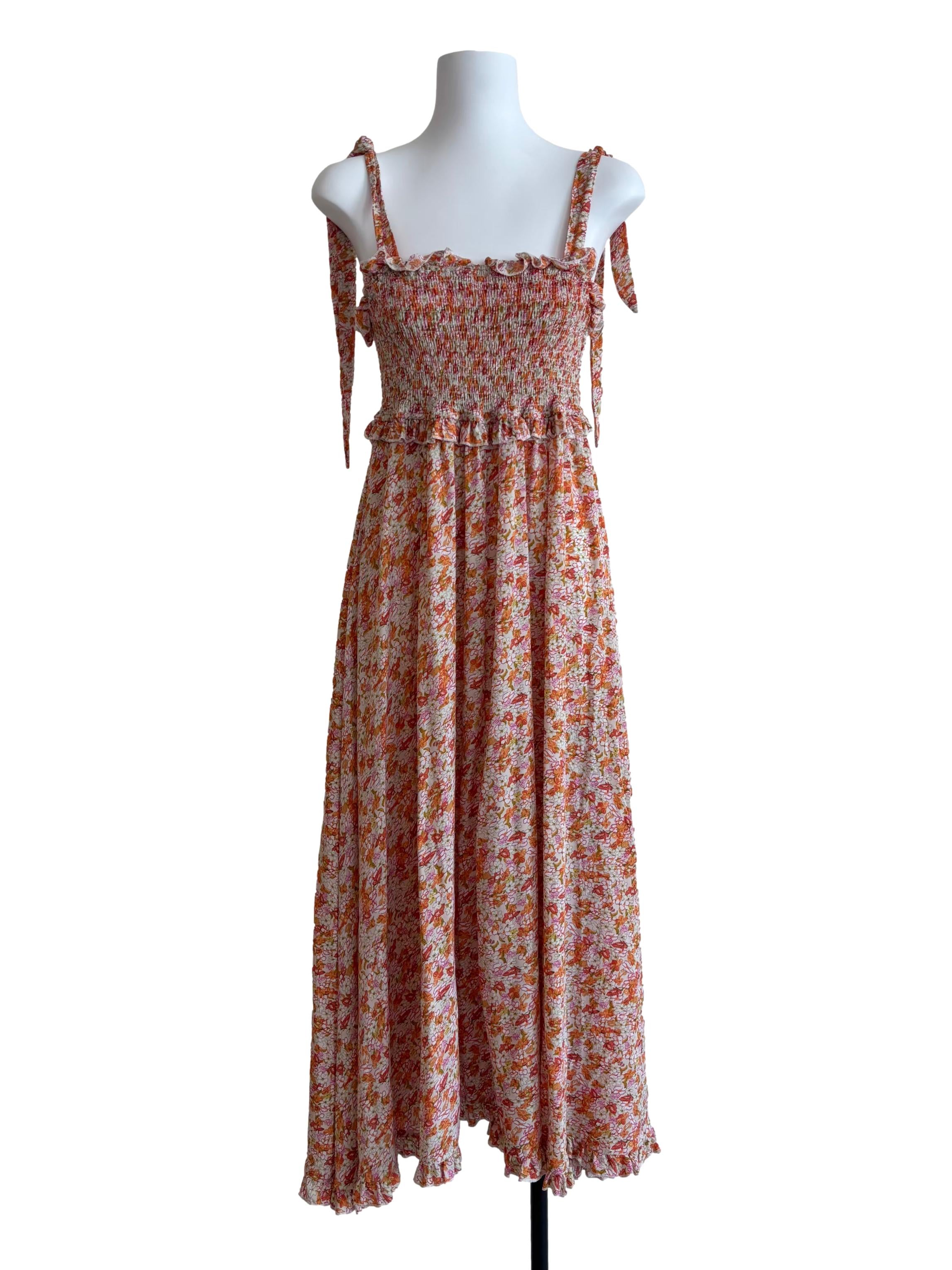 Tangelo Orange Floral Smocked Sundress