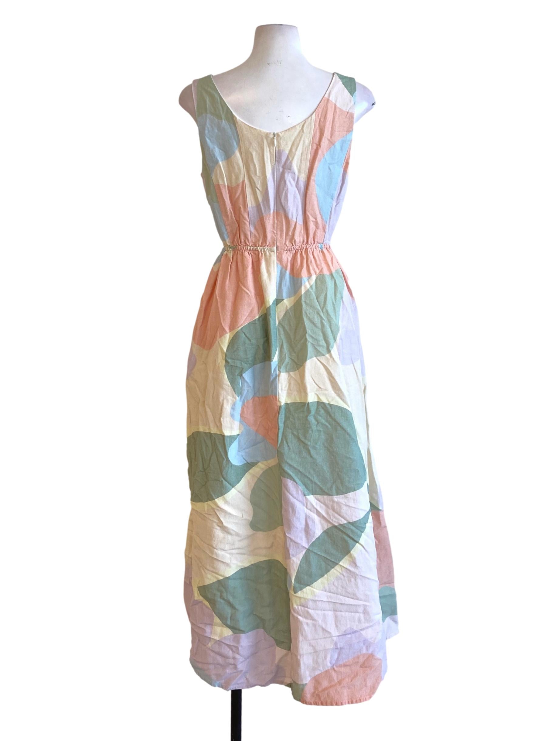Pastel Colour Block Square Neck Sleeveless A-Line Dress TCL