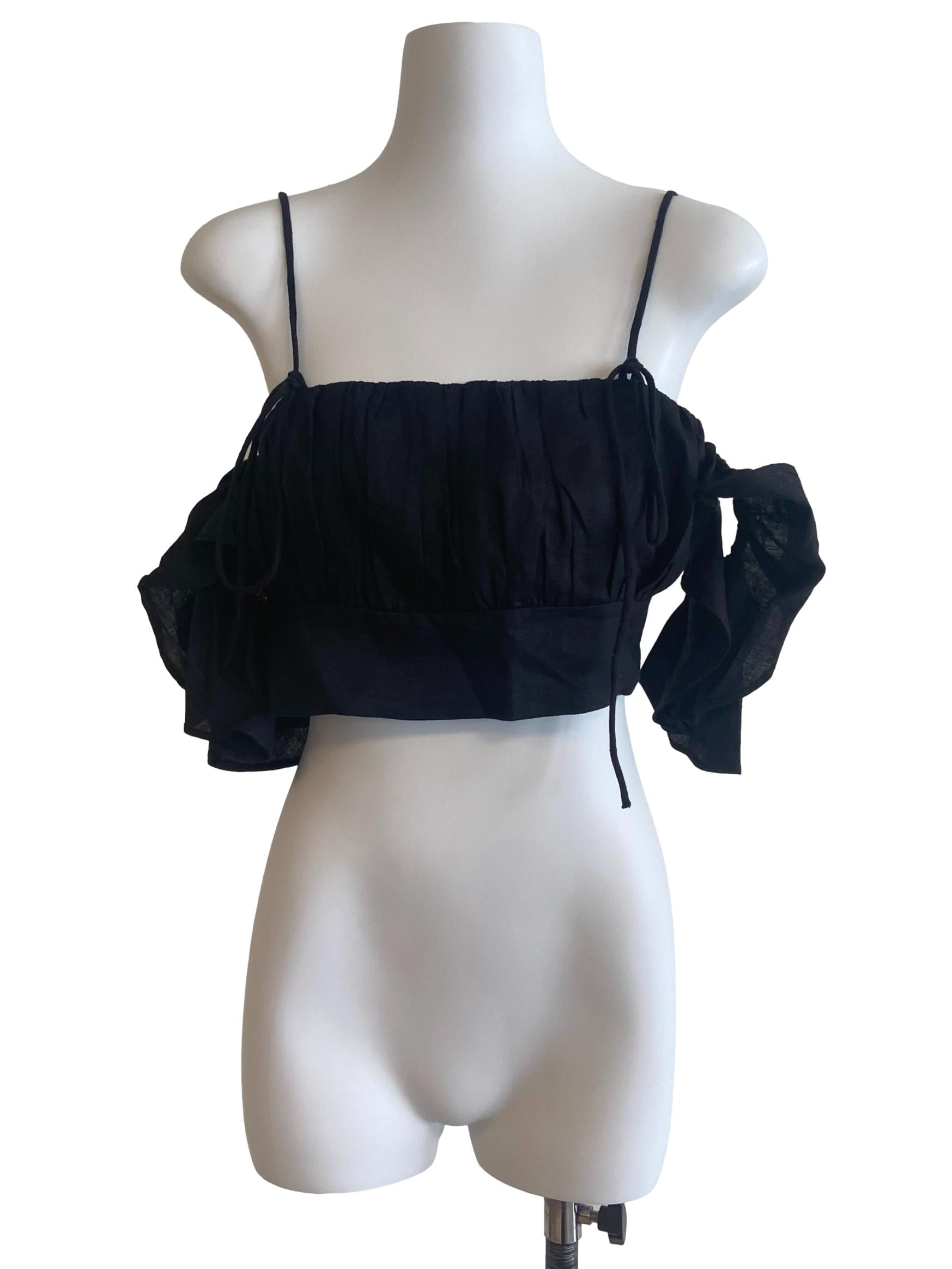 Black Spaghetti Straps Crop Blouse