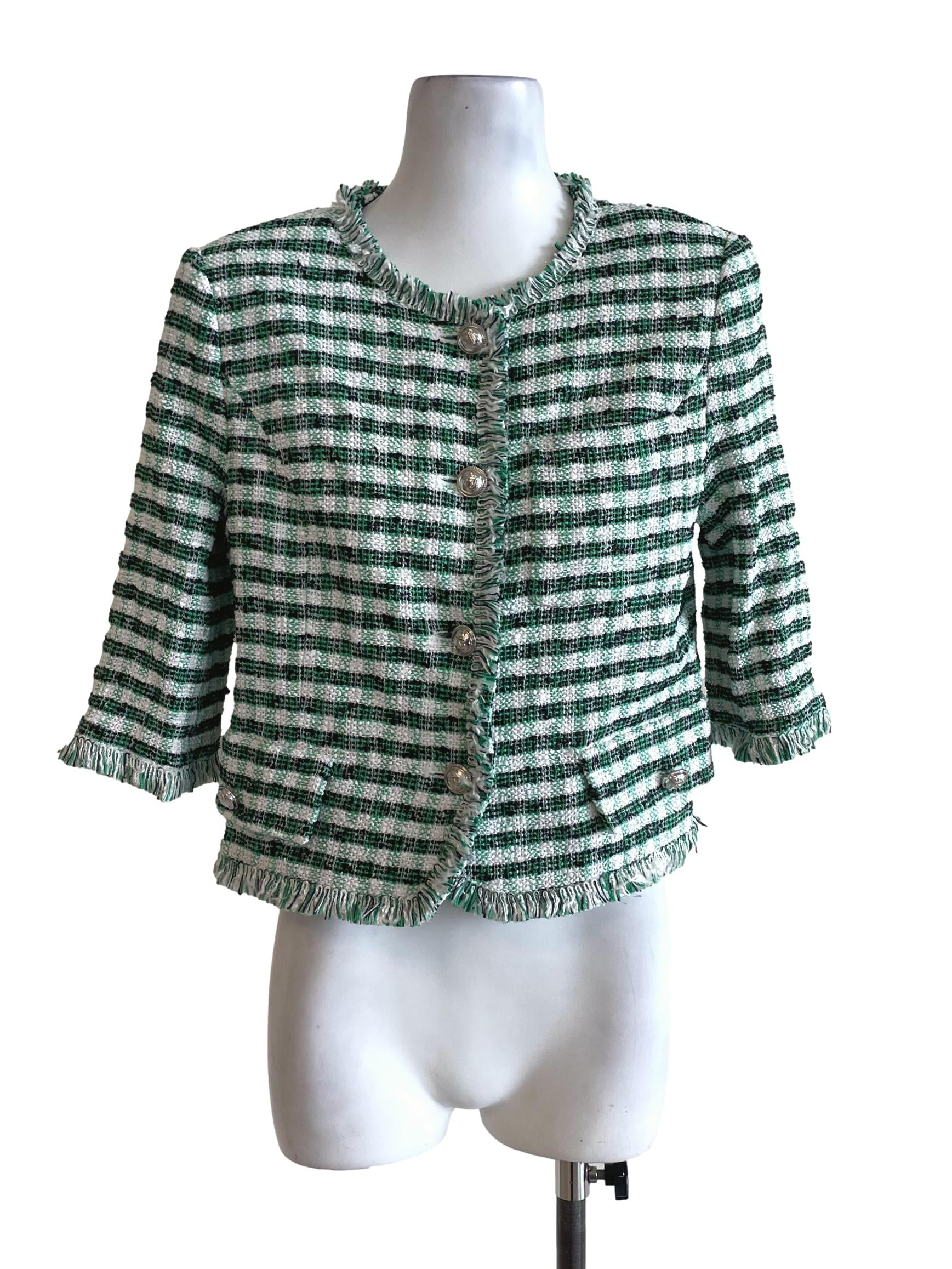 Light Green Checked Tweed Jacket