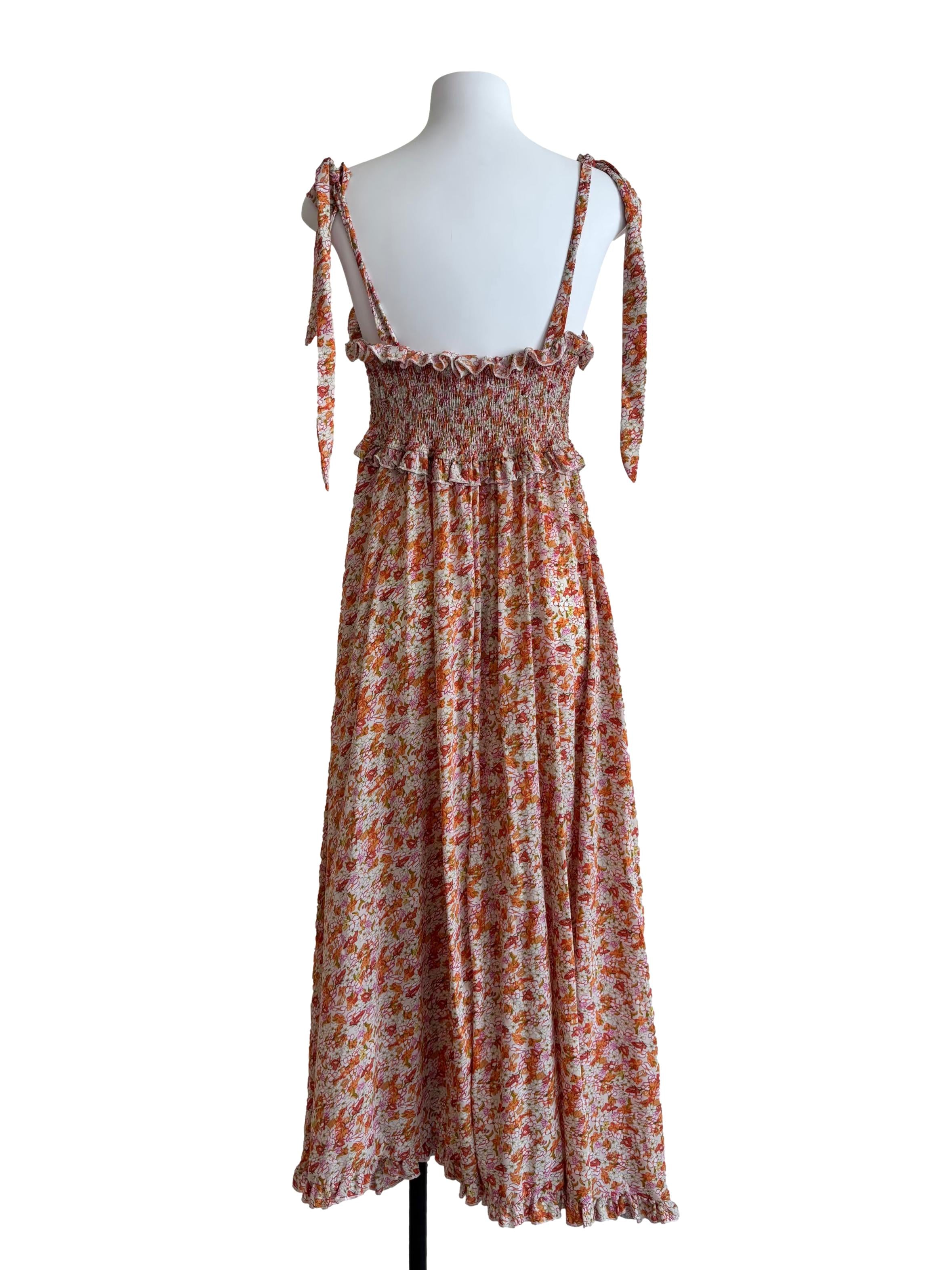 Tangelo Orange Floral Smocked Sundress