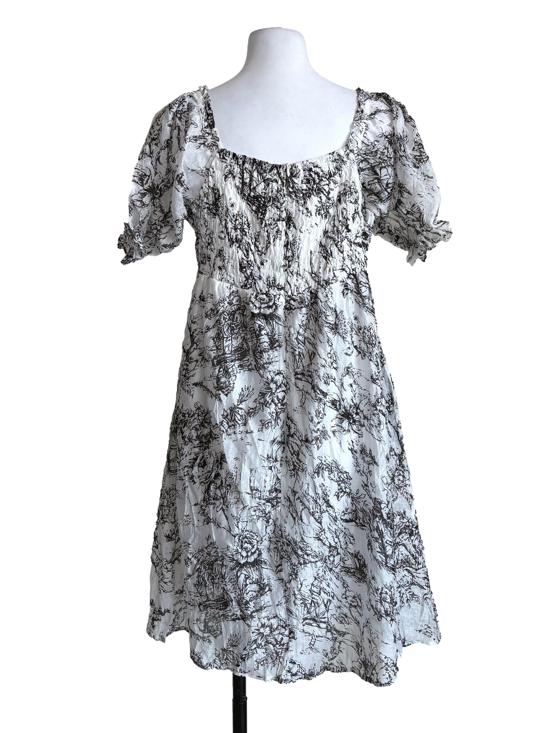 White Black Floral Dress