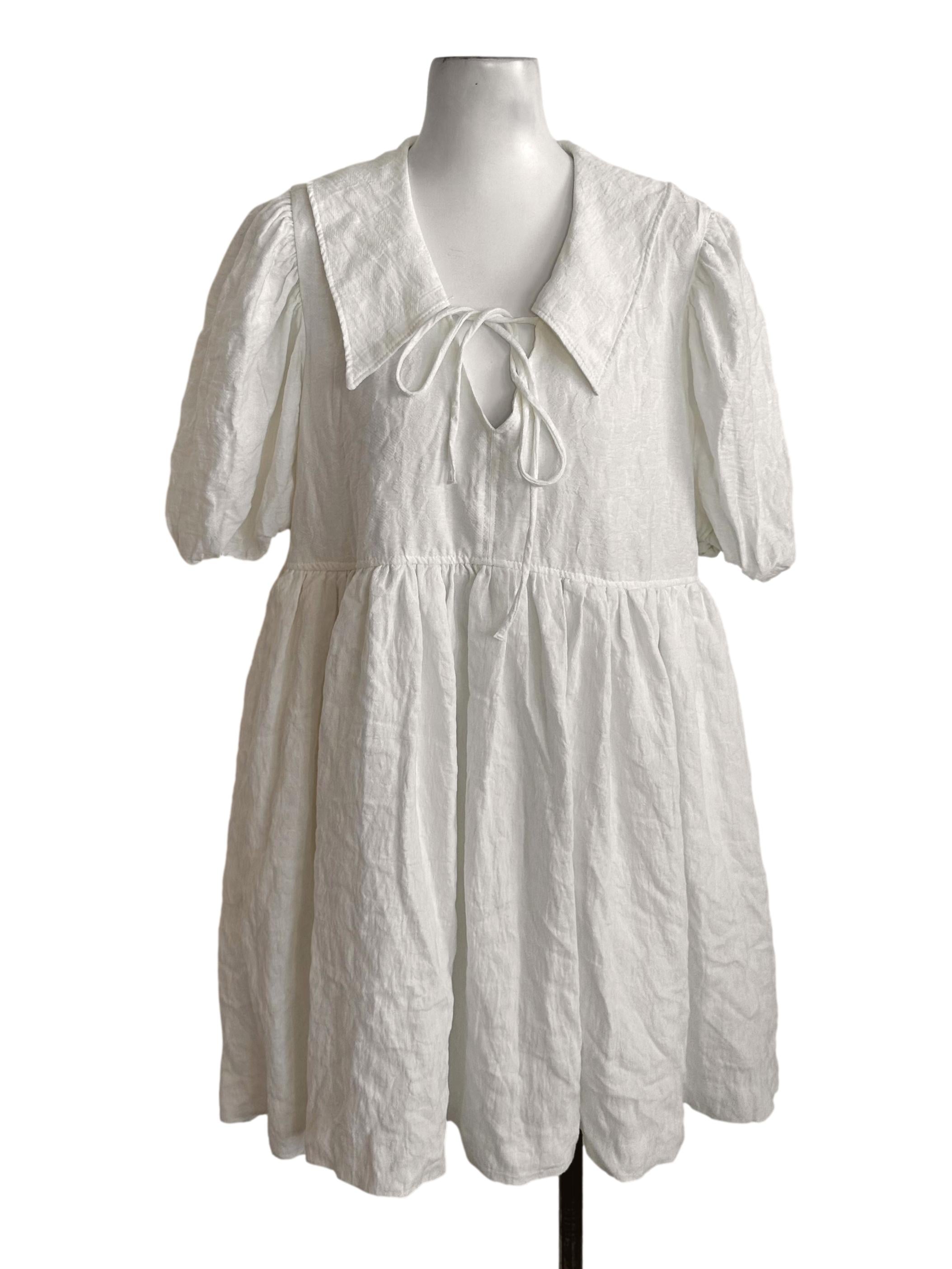 Pearl White Collar Textured Dress