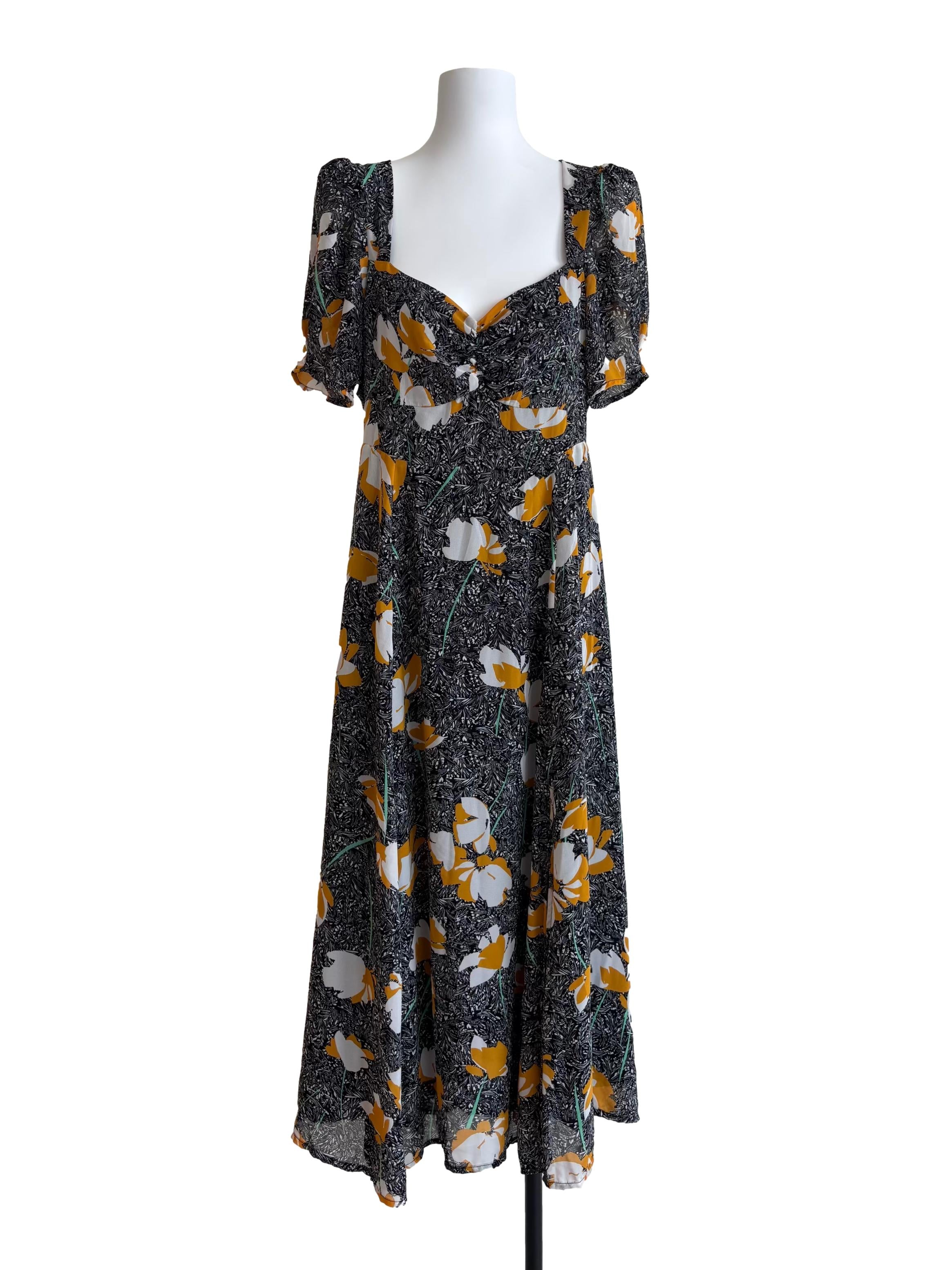 Onyx Black Printed A-Line Dress