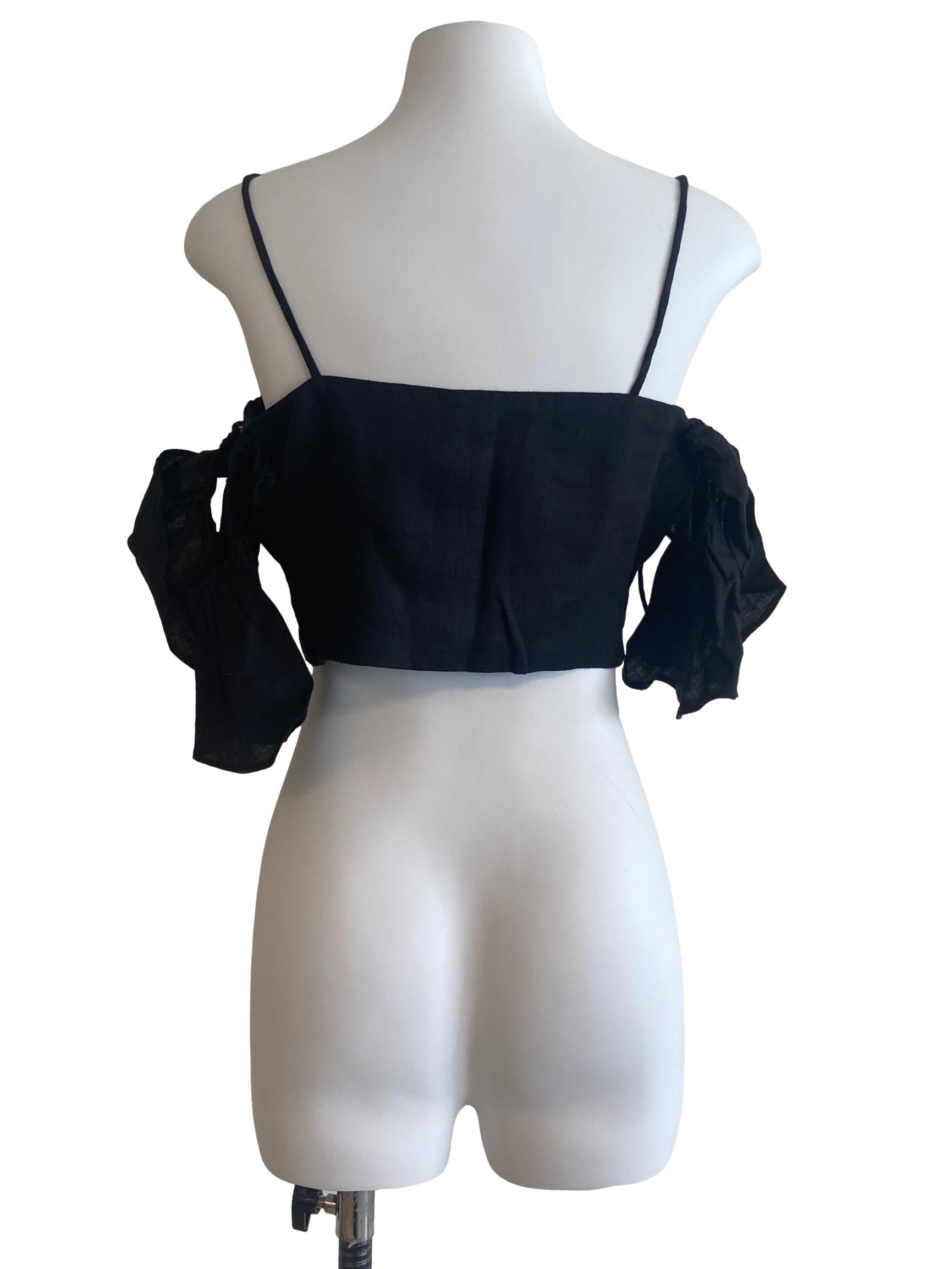 Black Spaghetti Straps Crop Blouse