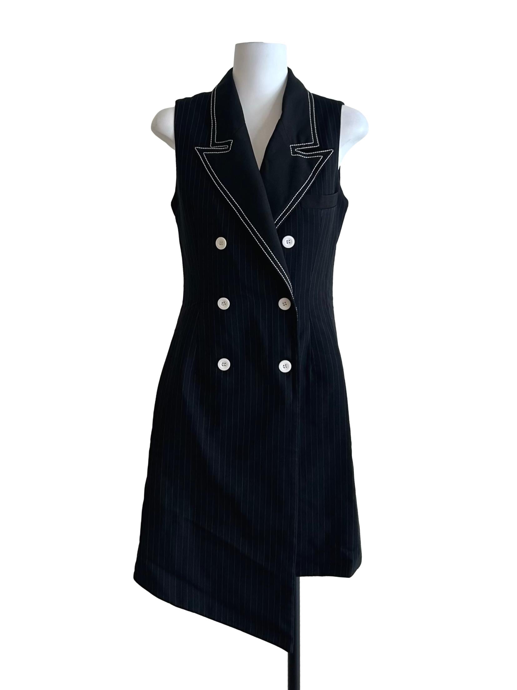 Raven Black Striped Sleeveless Dress