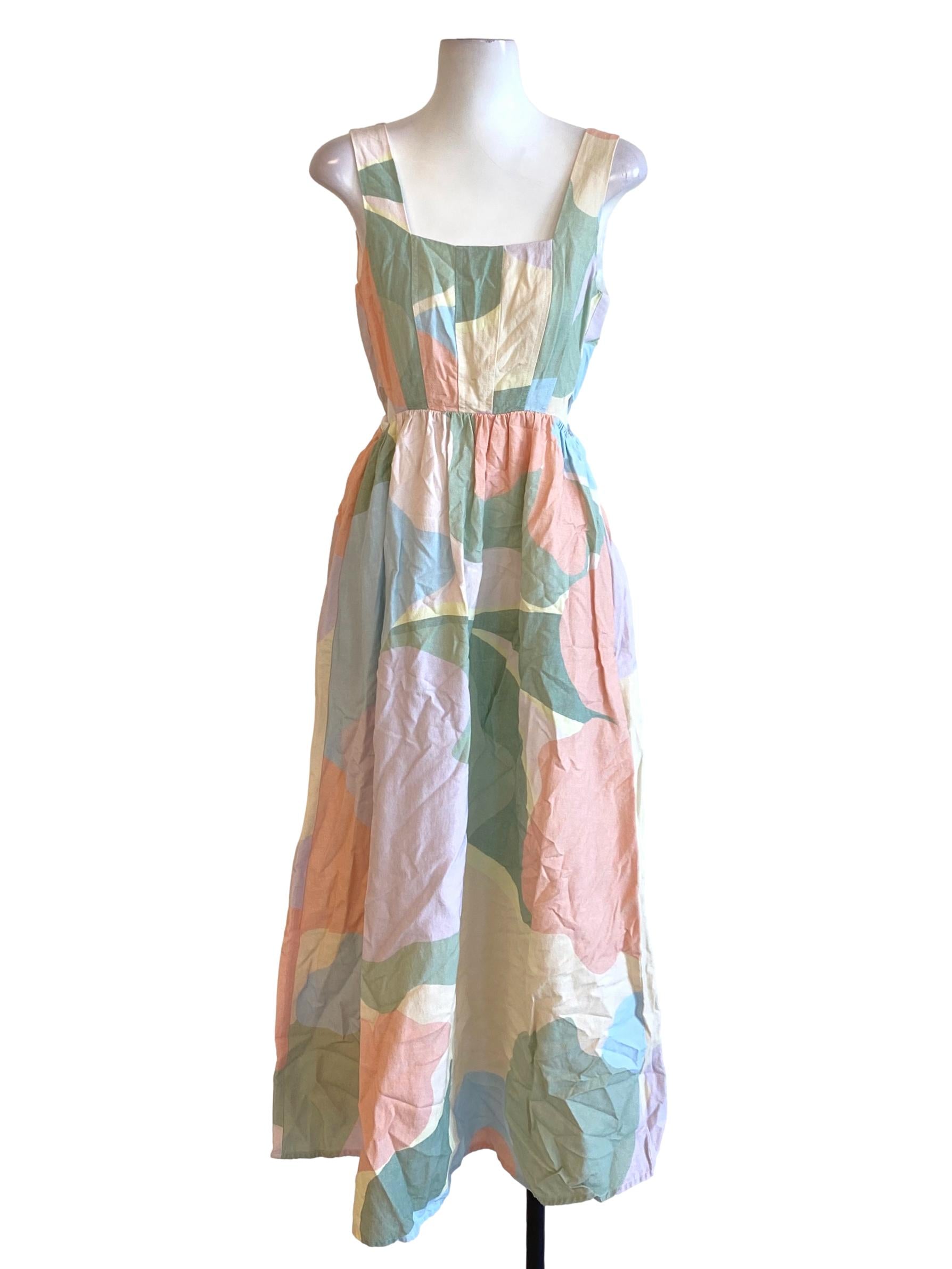 Pastel Colour Block Square Neck Sleeveless A-Line Dress TCL