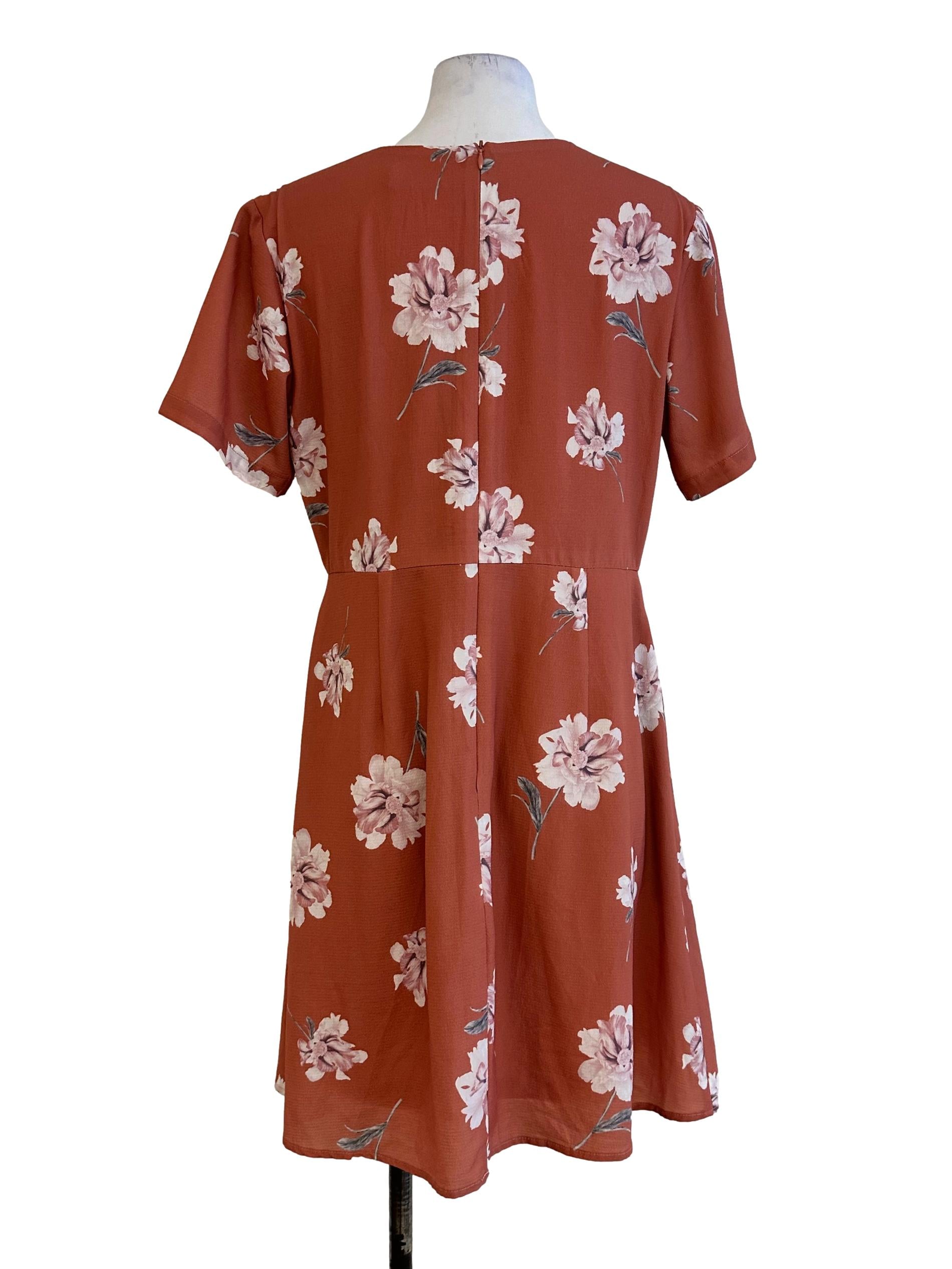 Yam Orange Flower Pattern V Neckline Dress TCL
