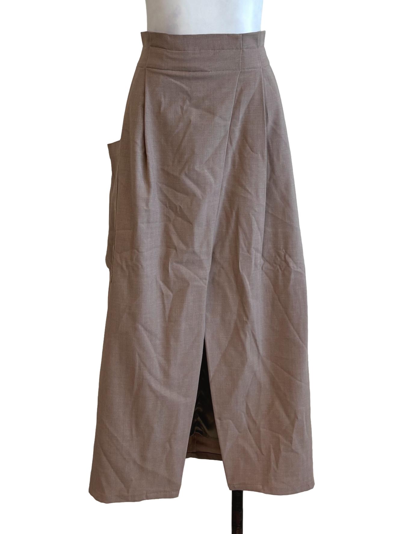 Sepia Beige Pleated Maxi Skirt