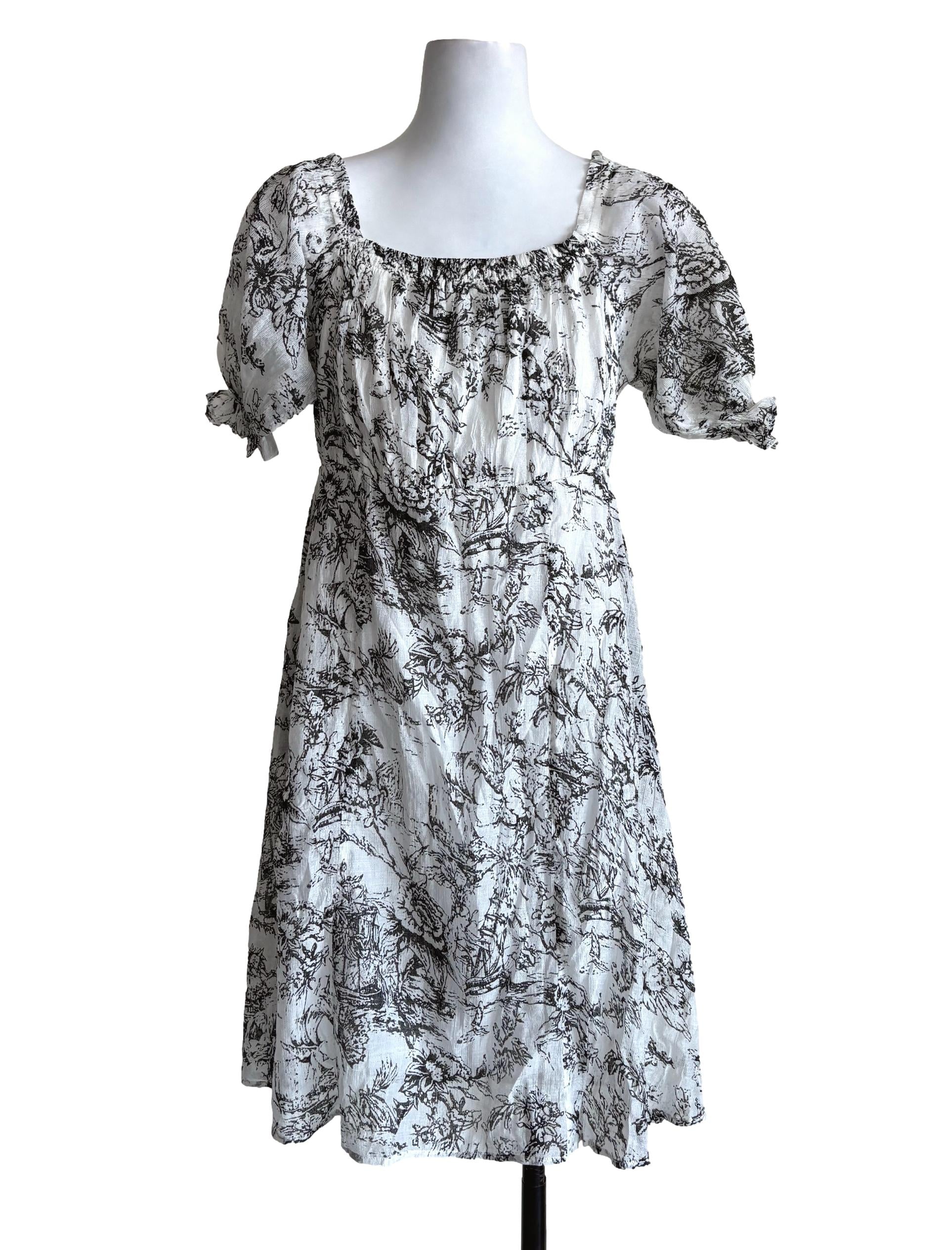 White Black Floral Dress