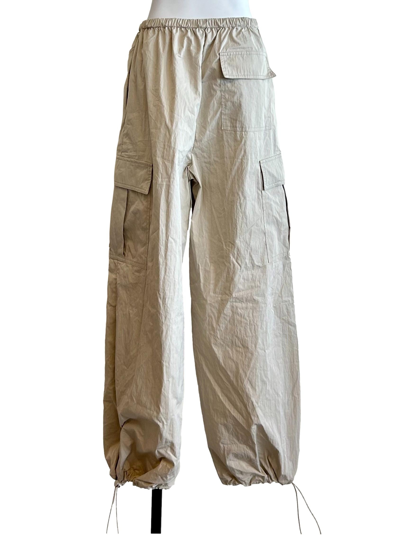 Beige Toggle Hem Cargo Pants
