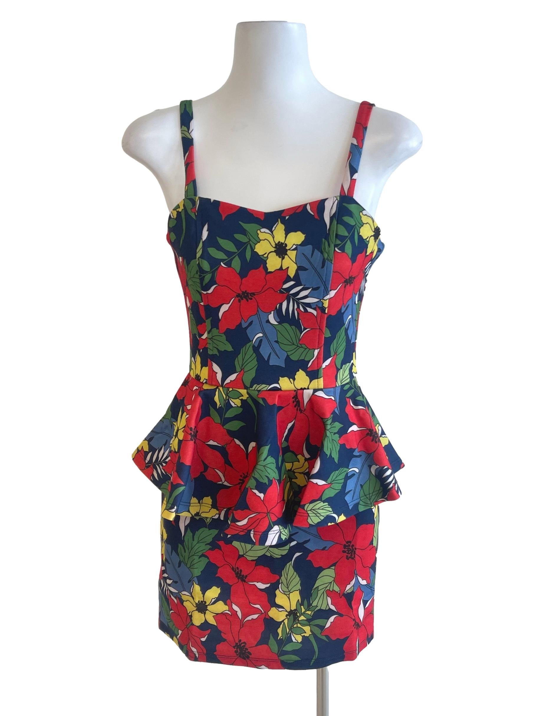 Blue Colourful Summer Floral Peplum Dress