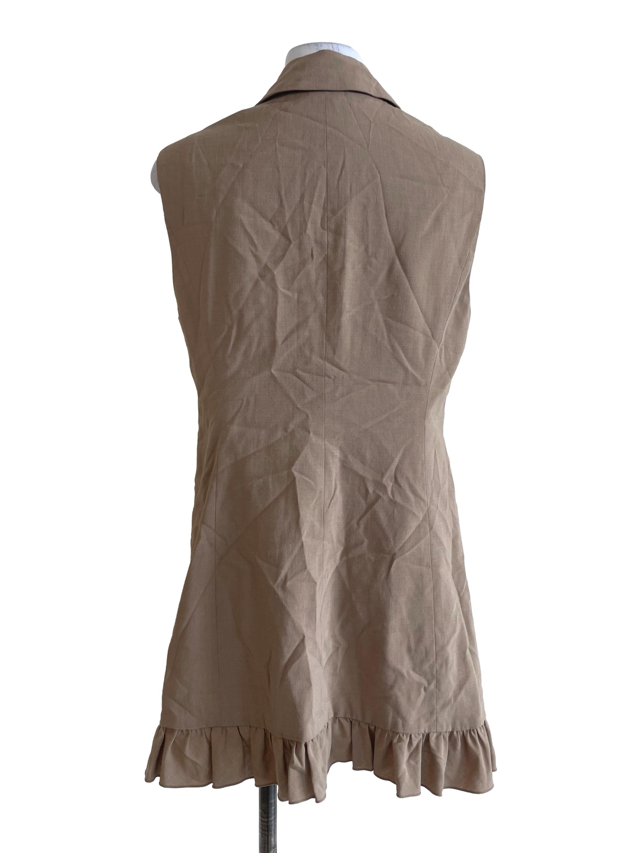 Peanut Brown Gathered Hem Sleeveless Blazer