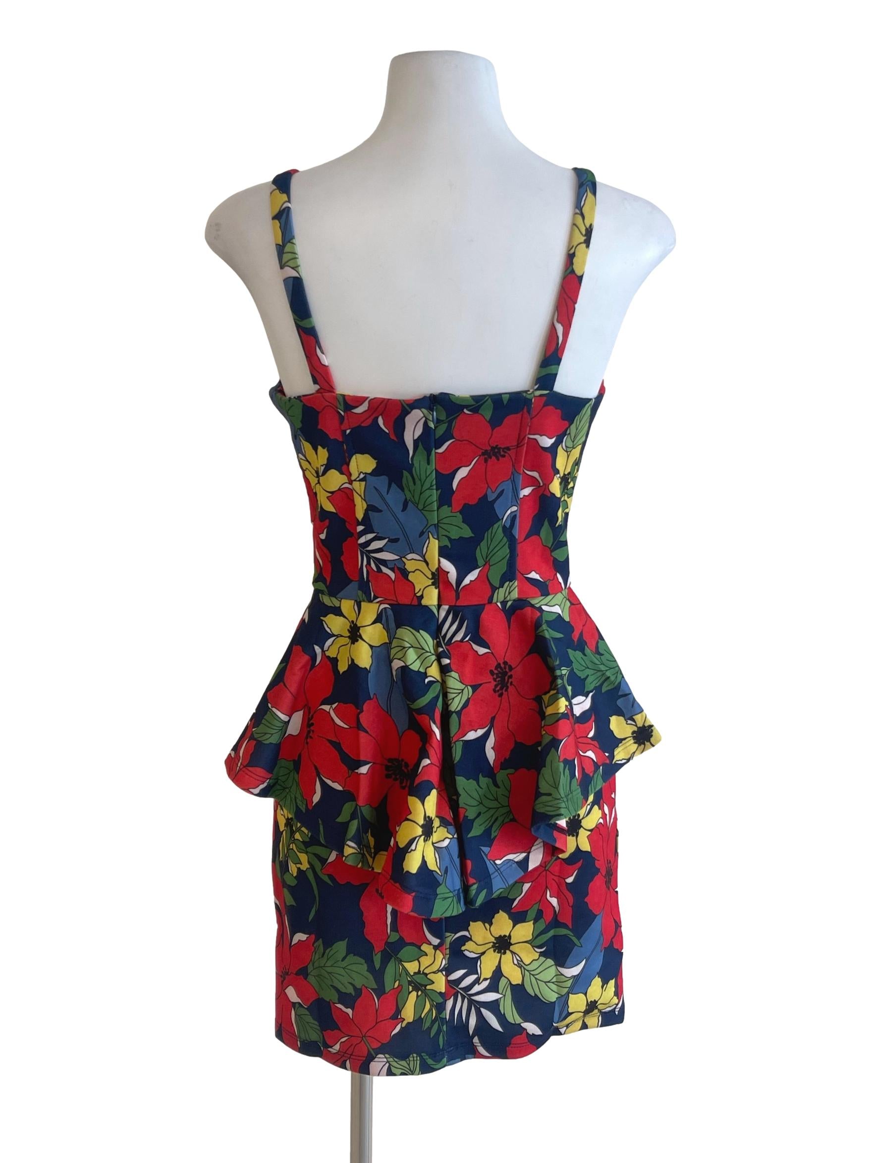 Blue Colourful Summer Floral Peplum Dress