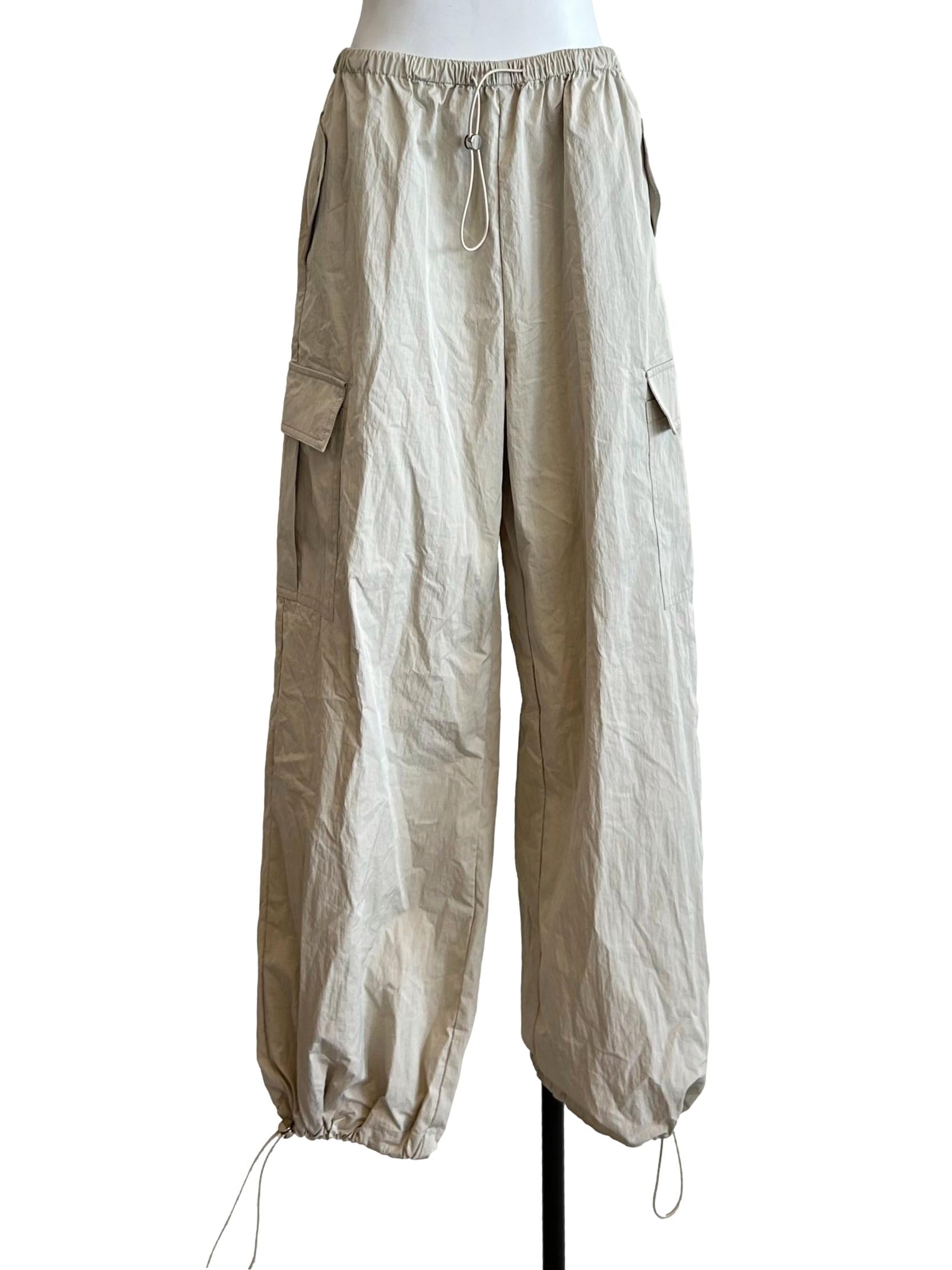 Beige Toggle Hem Cargo Pants