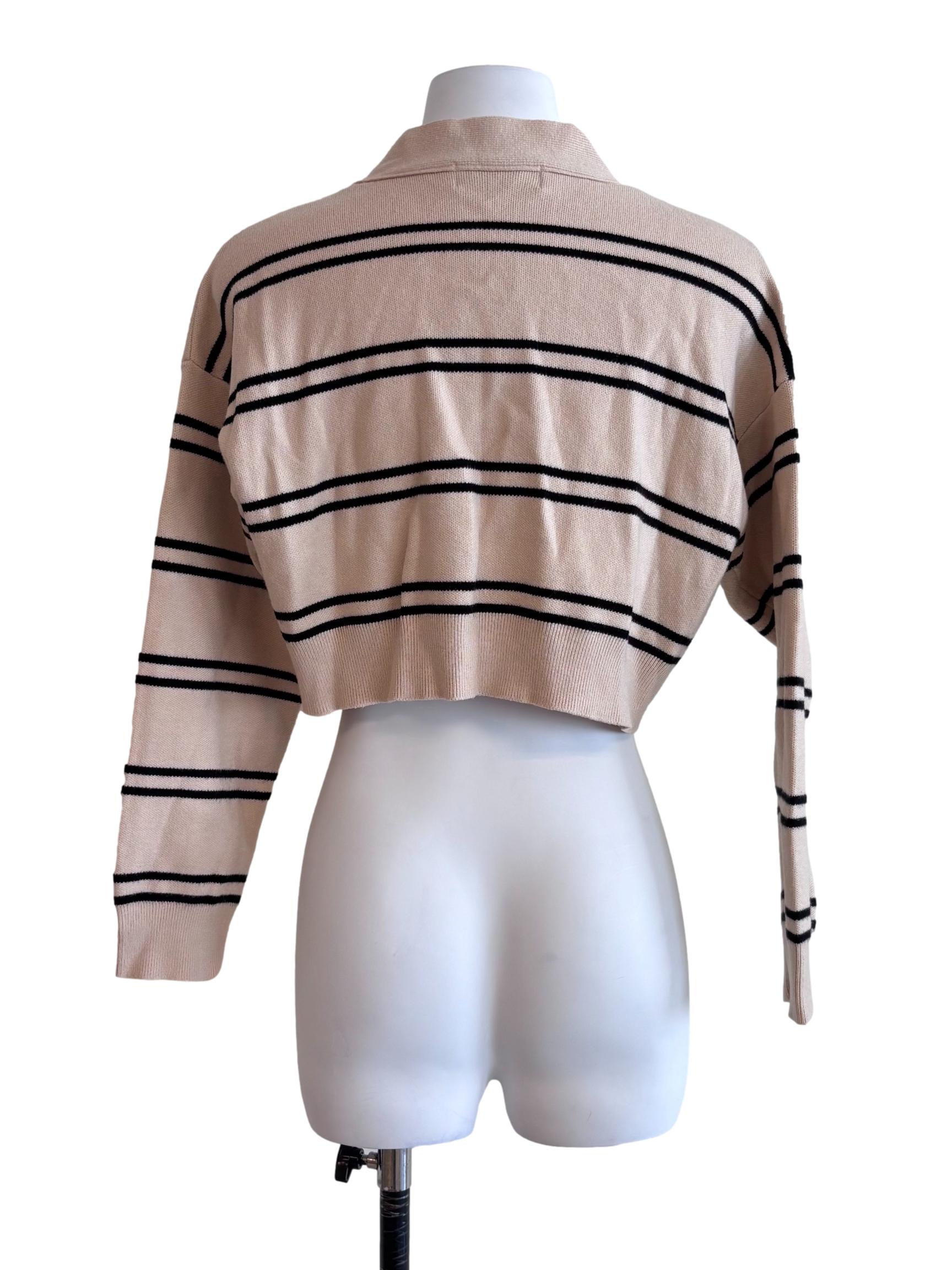 Beige Stripe Crop Knit Cardigan