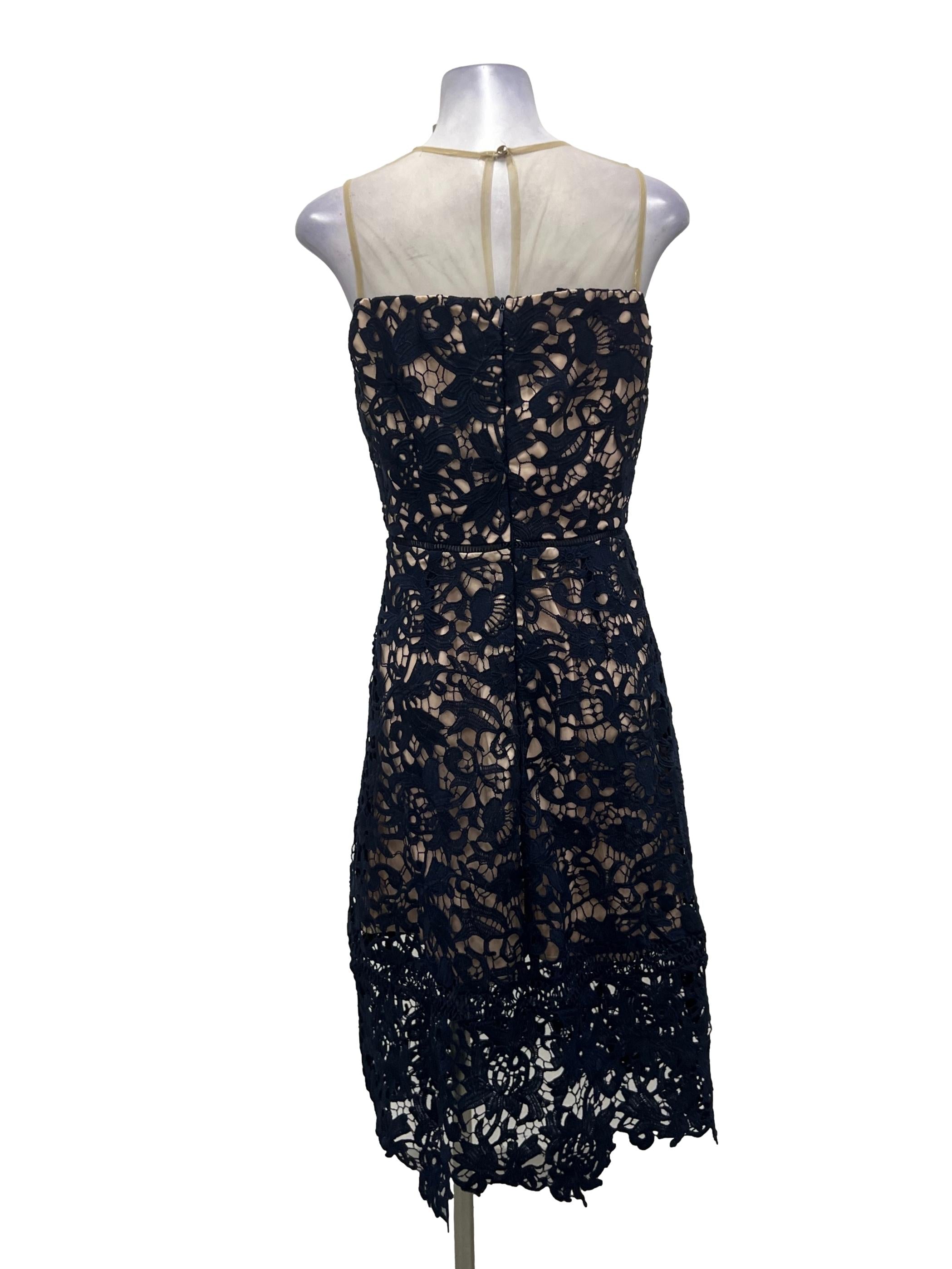 Navy Blue Overlap Mesh Crochet Lace Dress