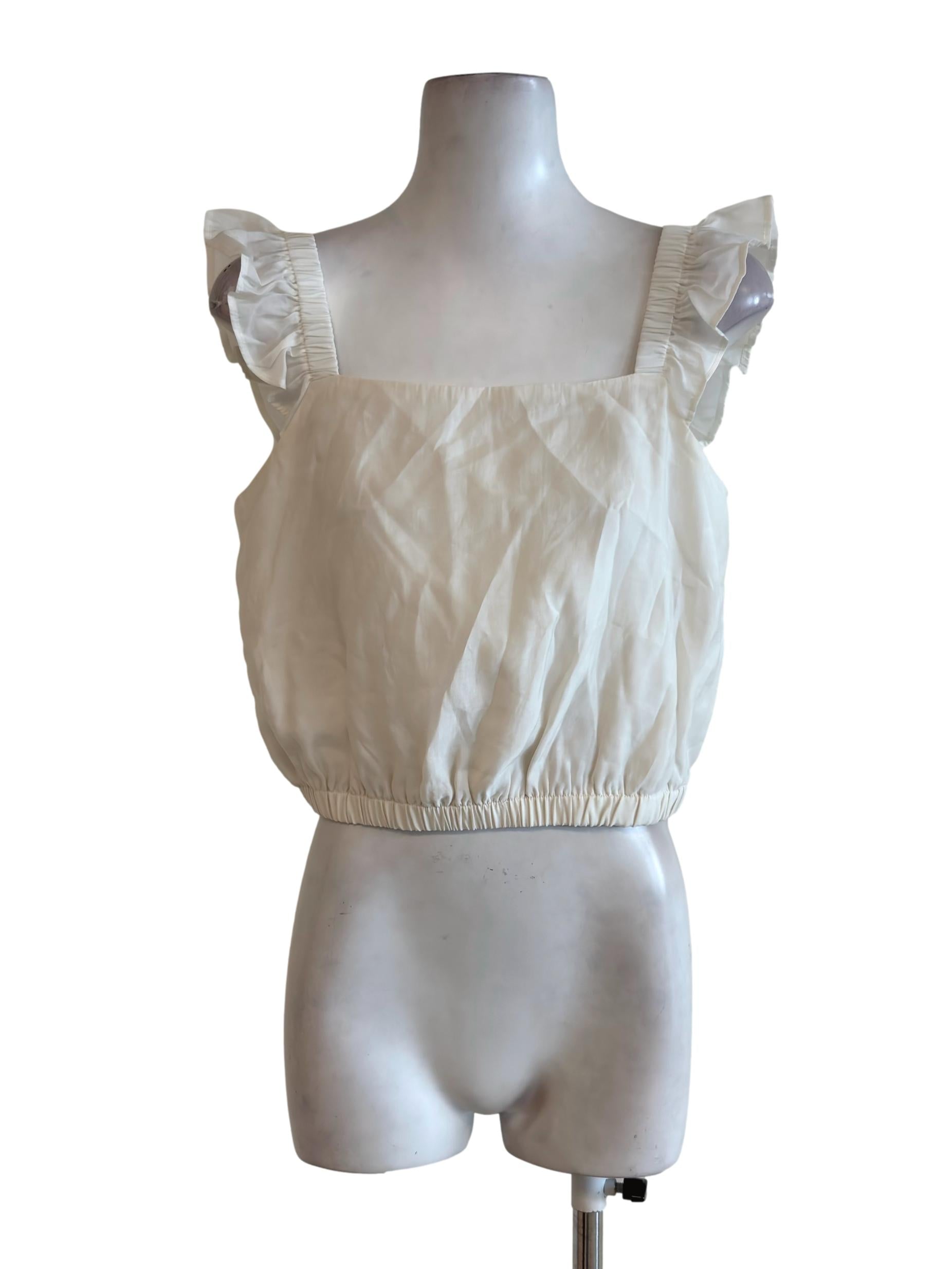 White Square Neck Ruffle Top