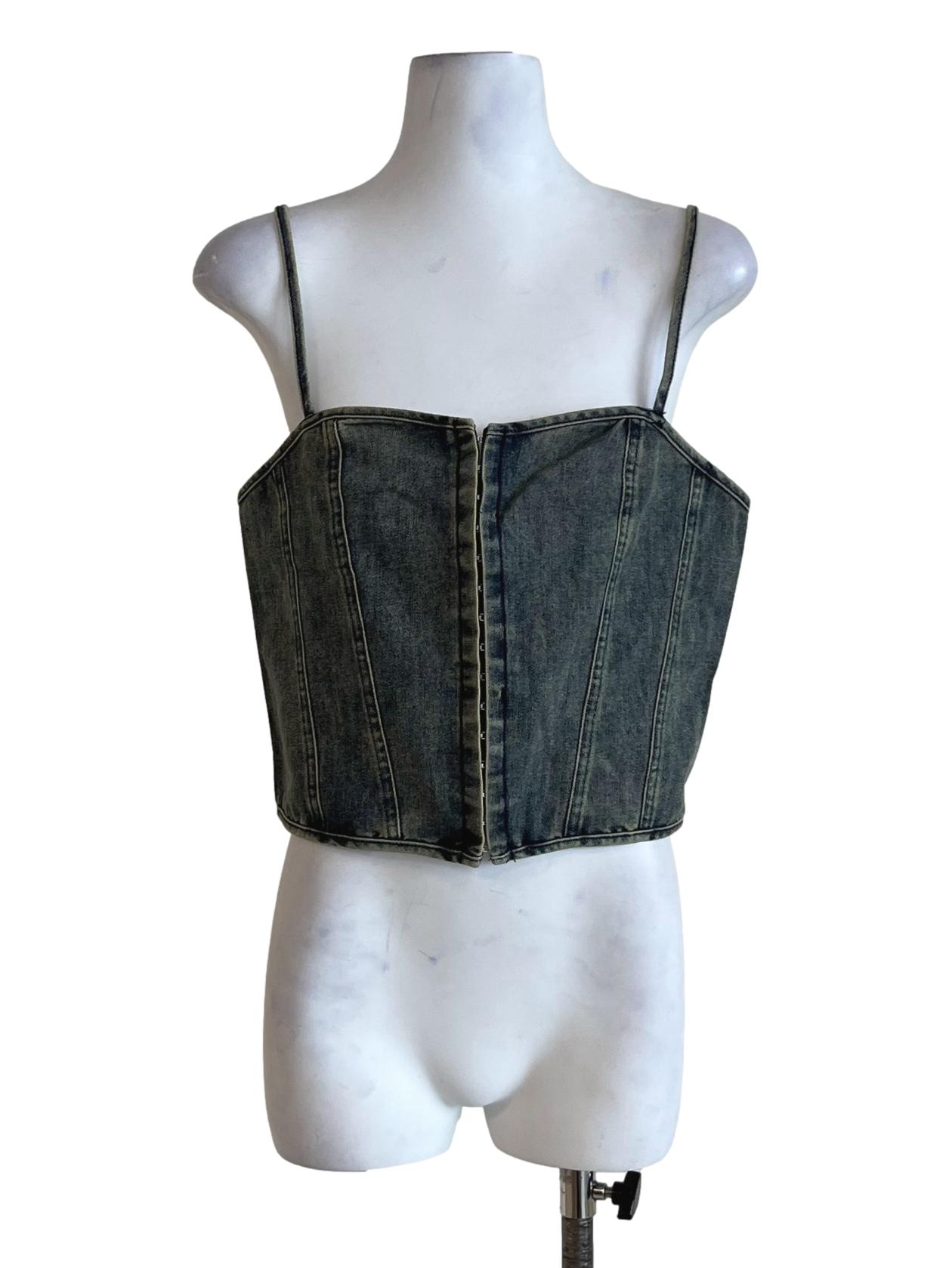 Blue Kacey Hook Front Corset Denim Top
