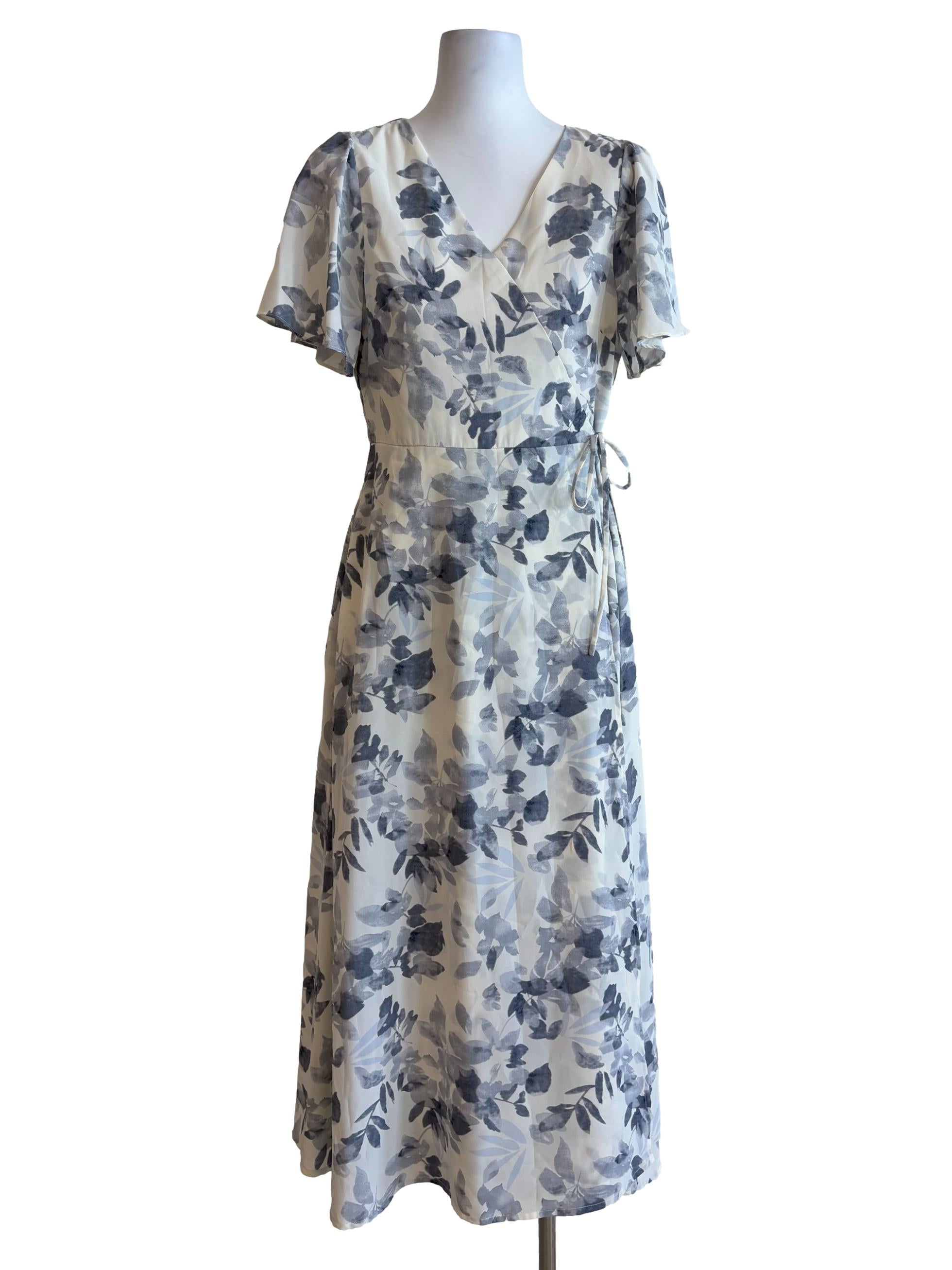 Ivory White Grey Floral Dress
