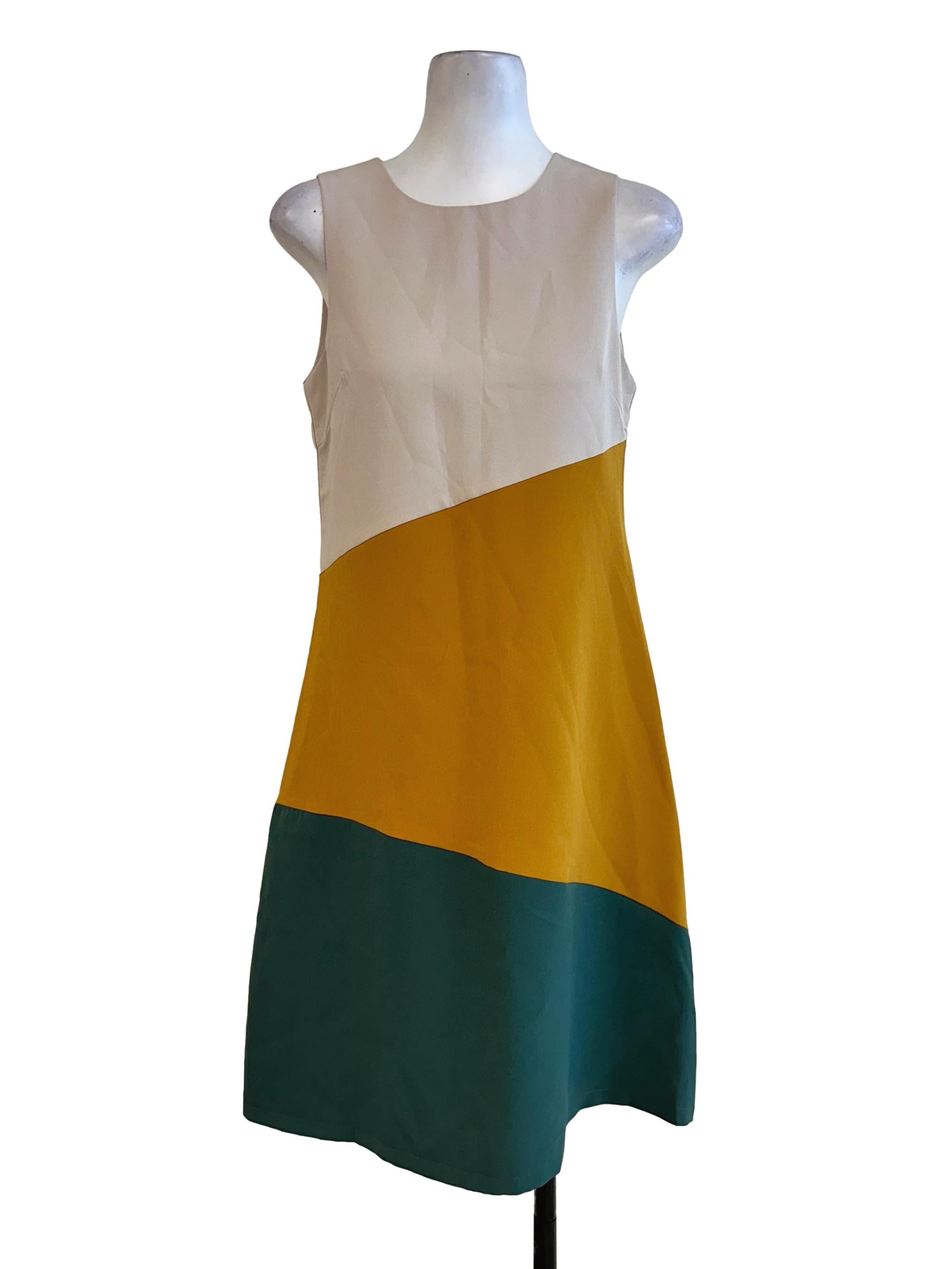 Beige Colour-block Sleeveless Dress