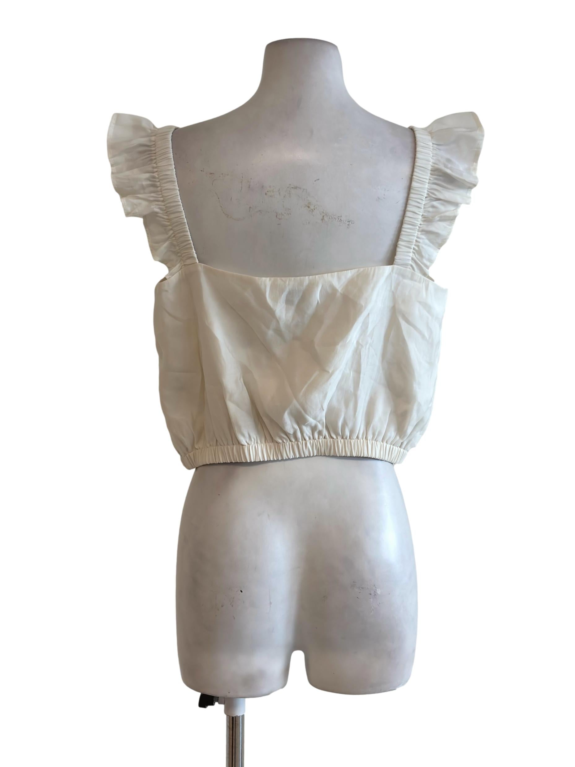White Square Neck Ruffle Top