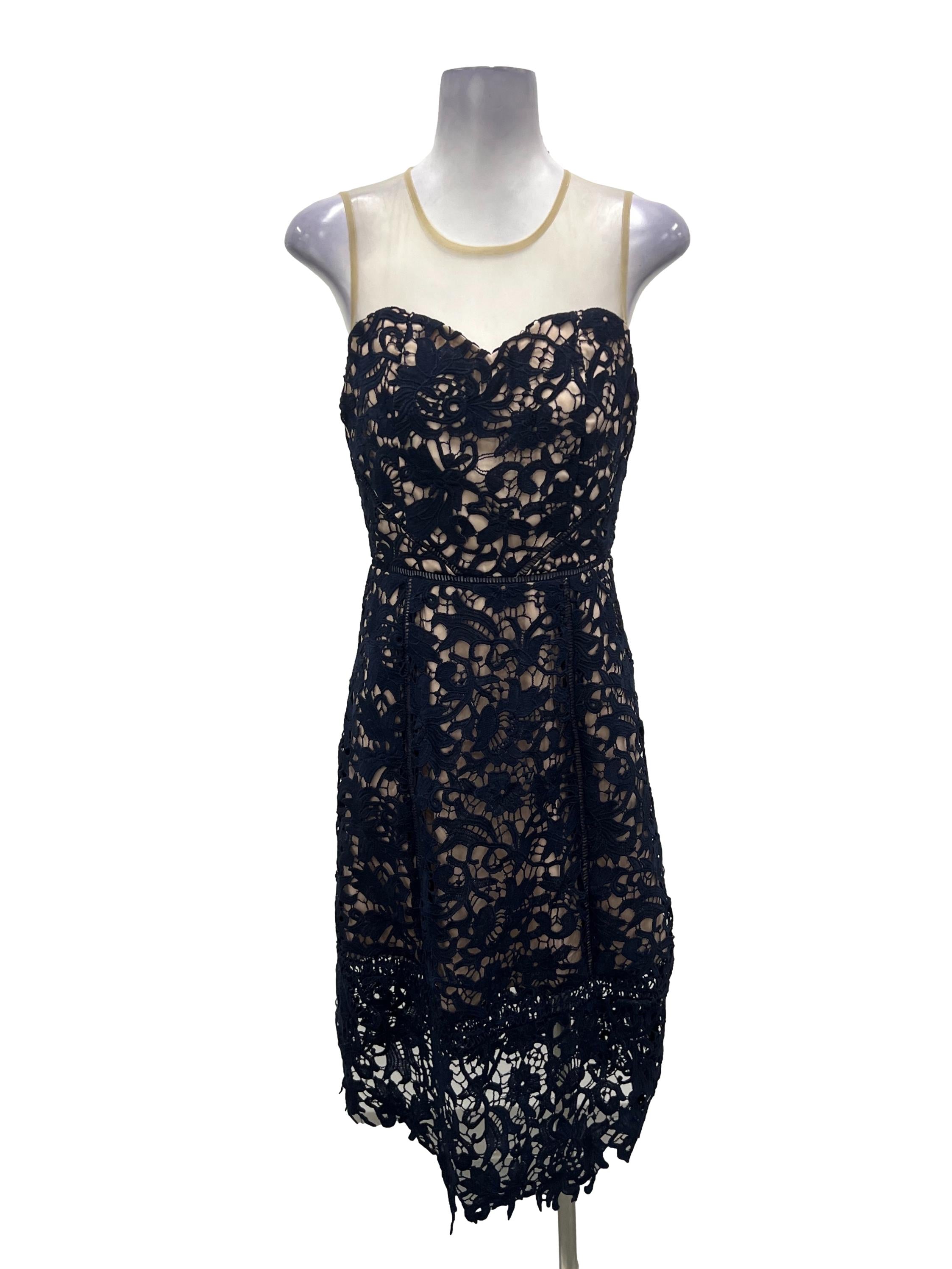 Navy Blue Overlap Mesh Crochet Lace Dress