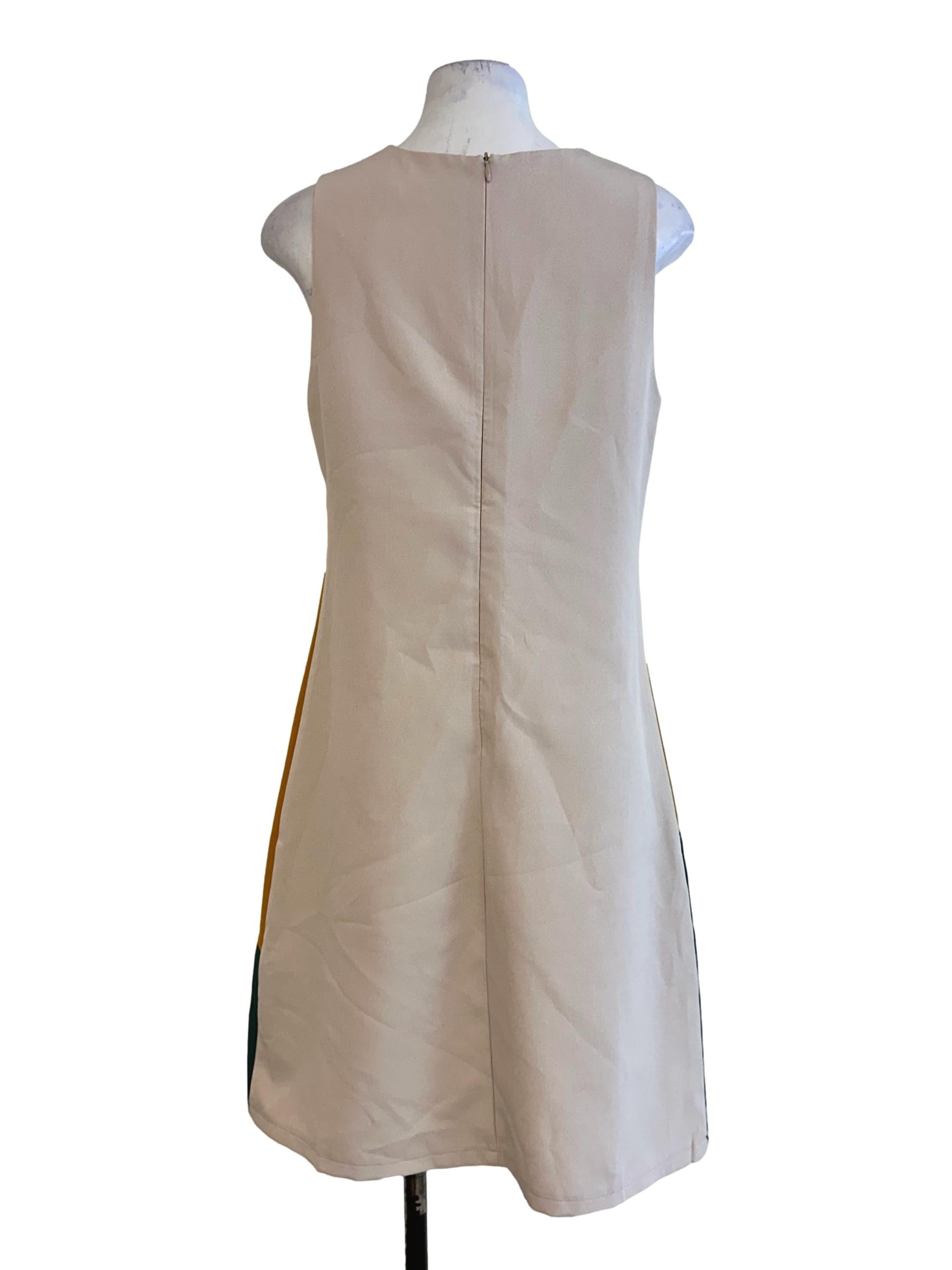 Beige Colour-block Sleeveless Dress