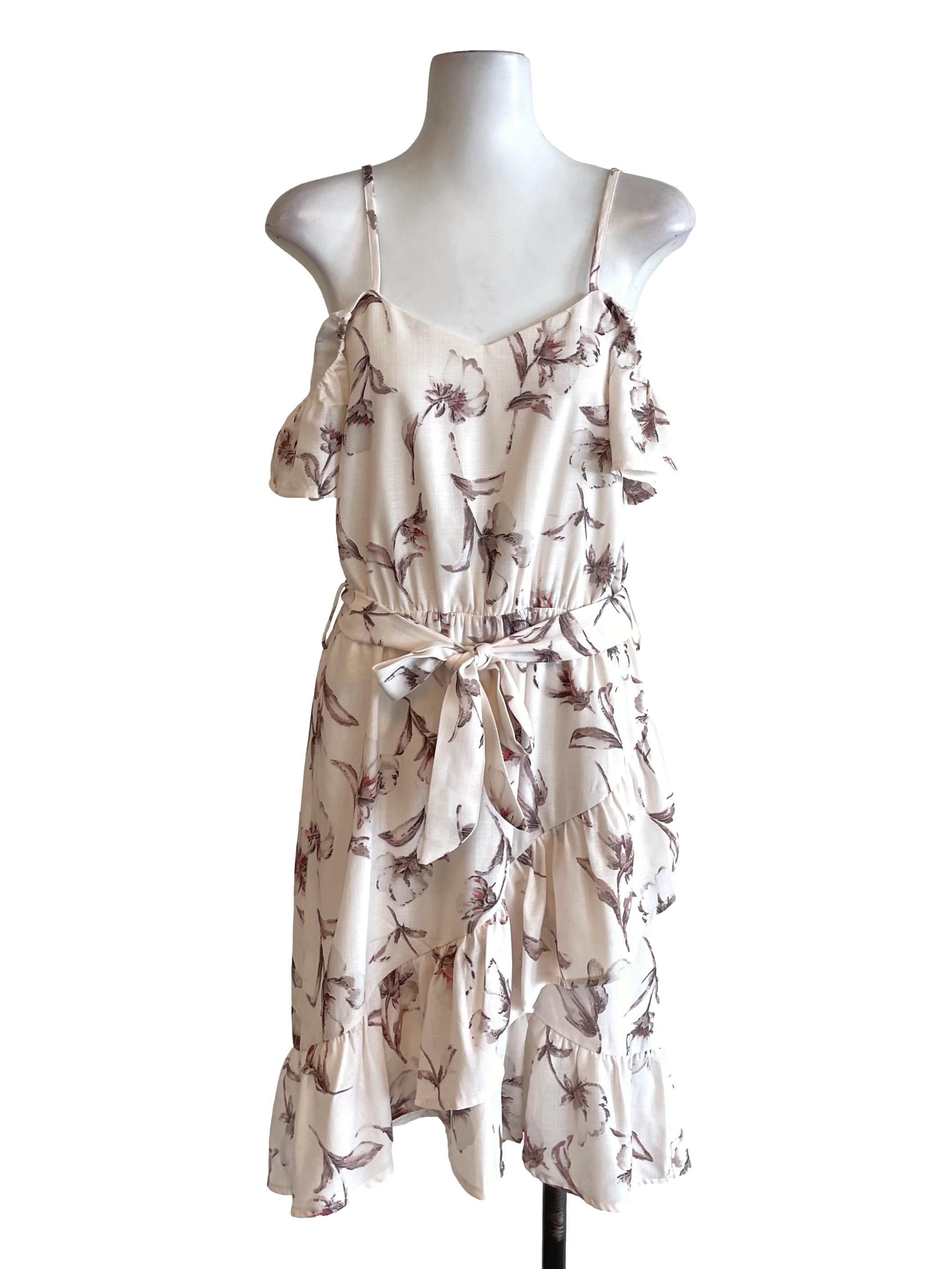 Off White Floral Chiffon Dress