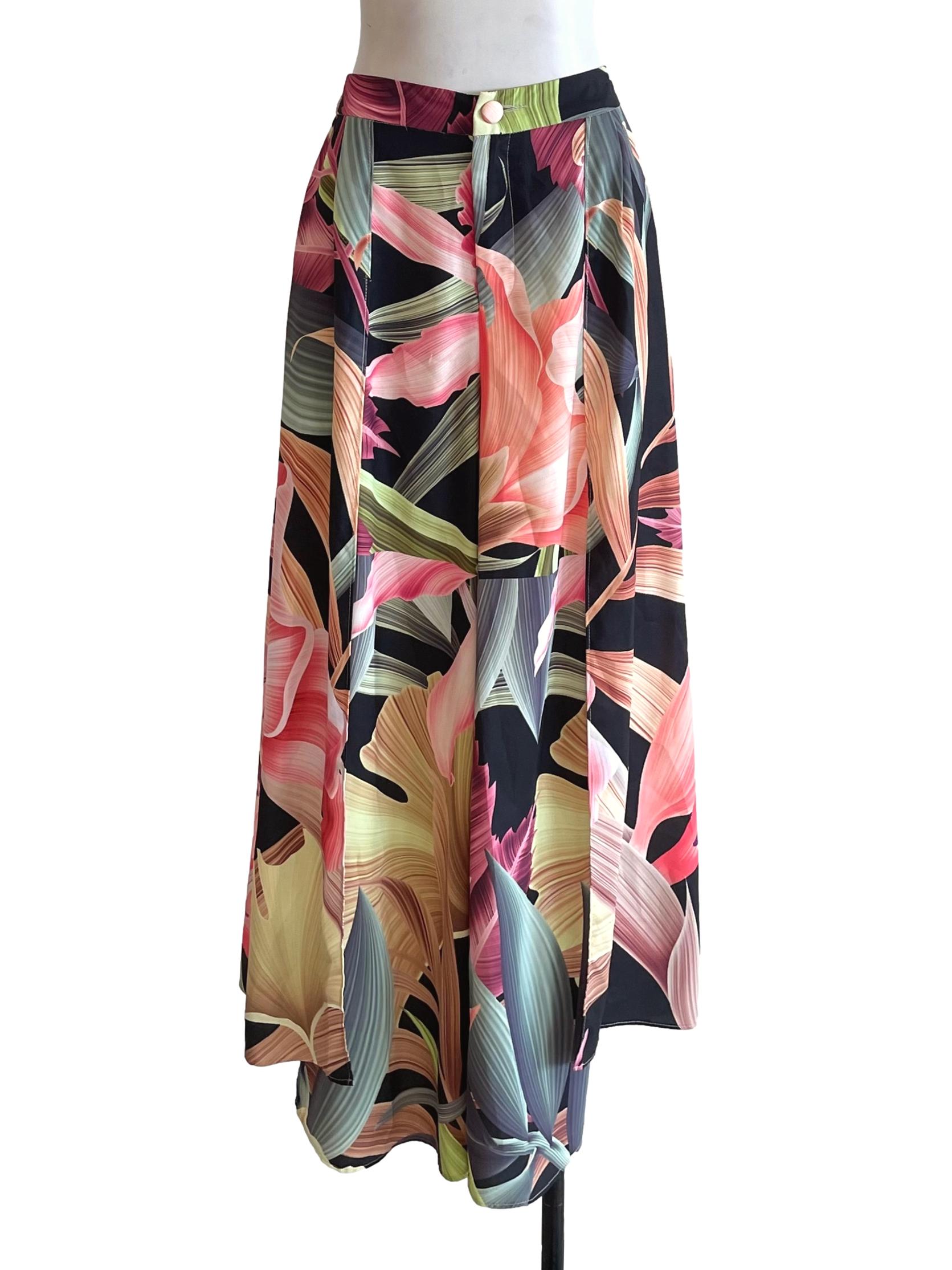 Black Tropical Front Slit Culottes