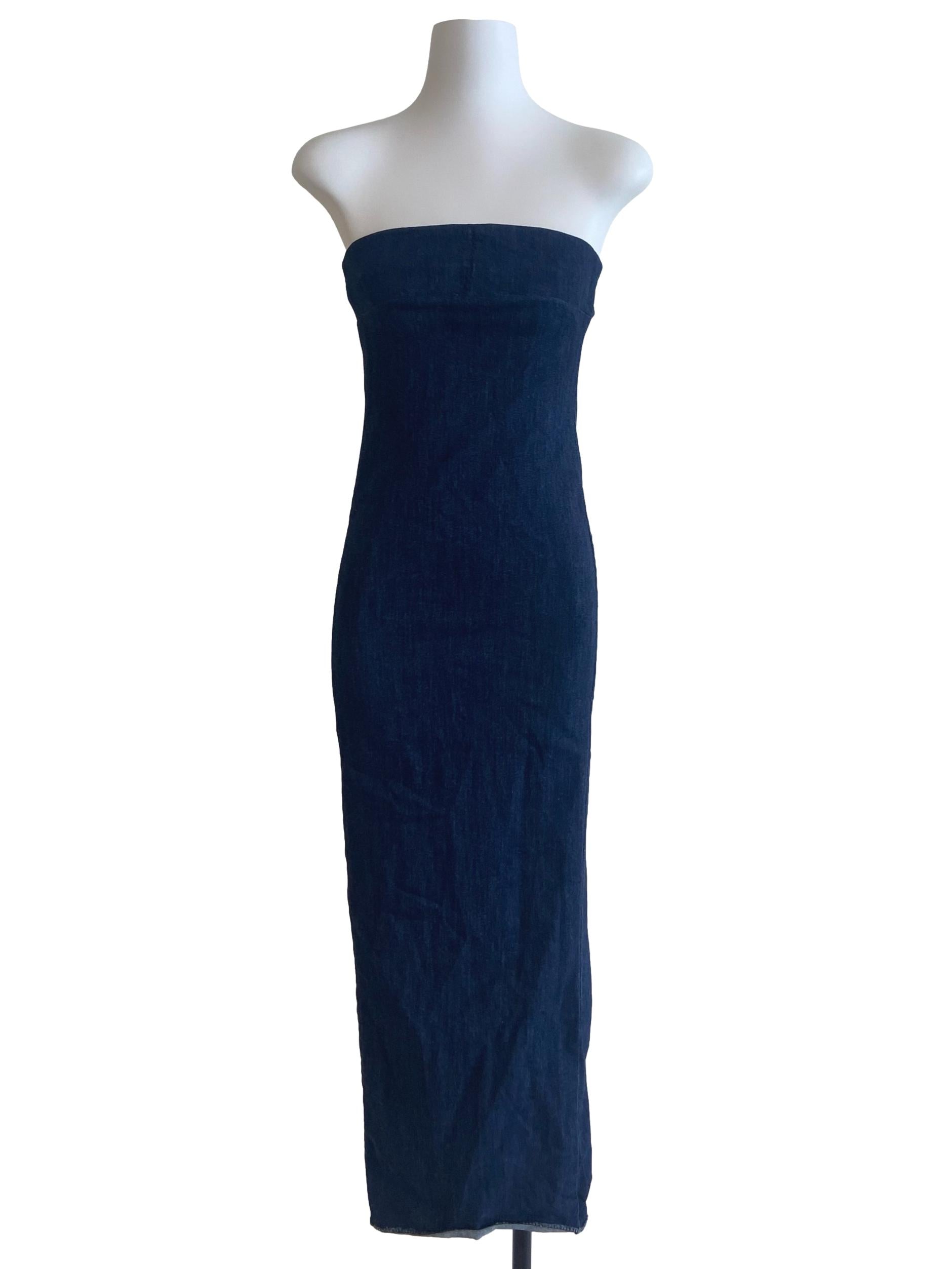 Blue Twill Jeans Strapless Bodycon Dress