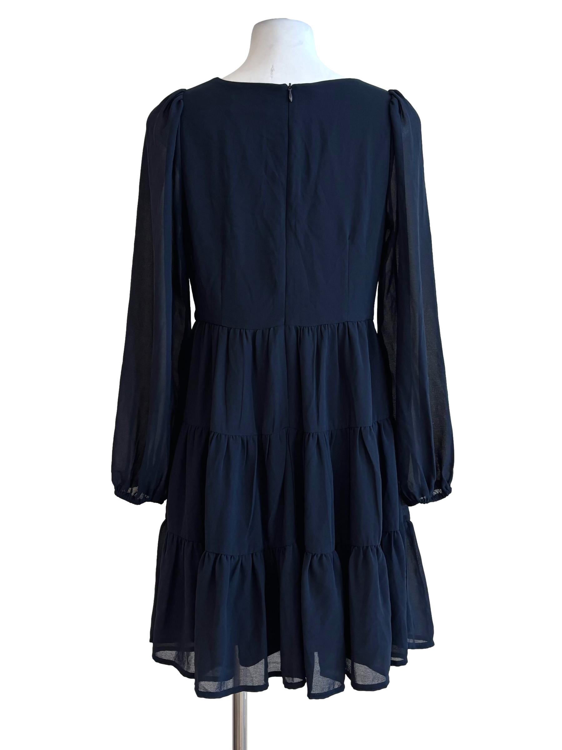 Midnight Blue Long Sleeve Chiffon Dress