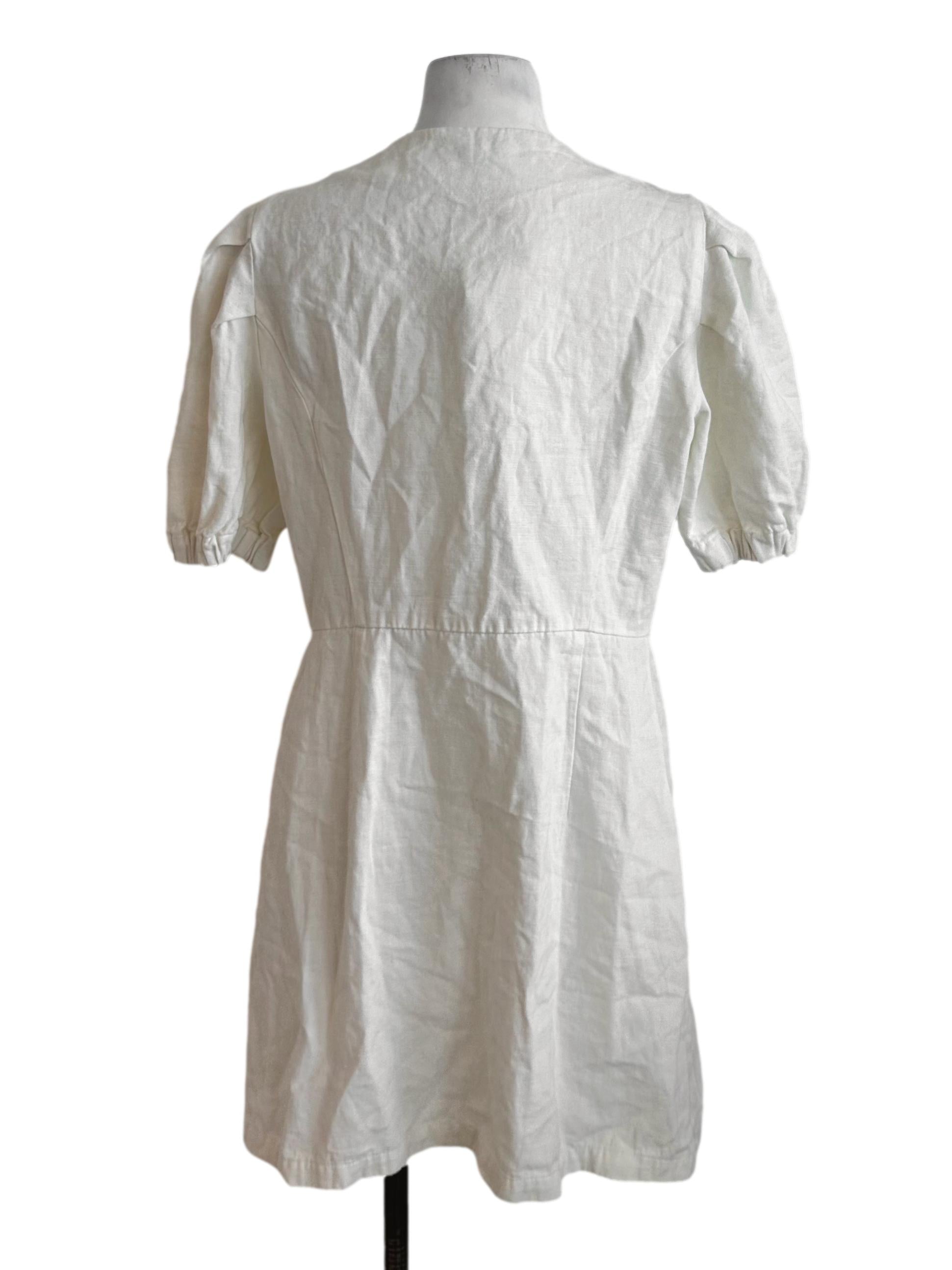 Cream White Round Neck Button Dress
