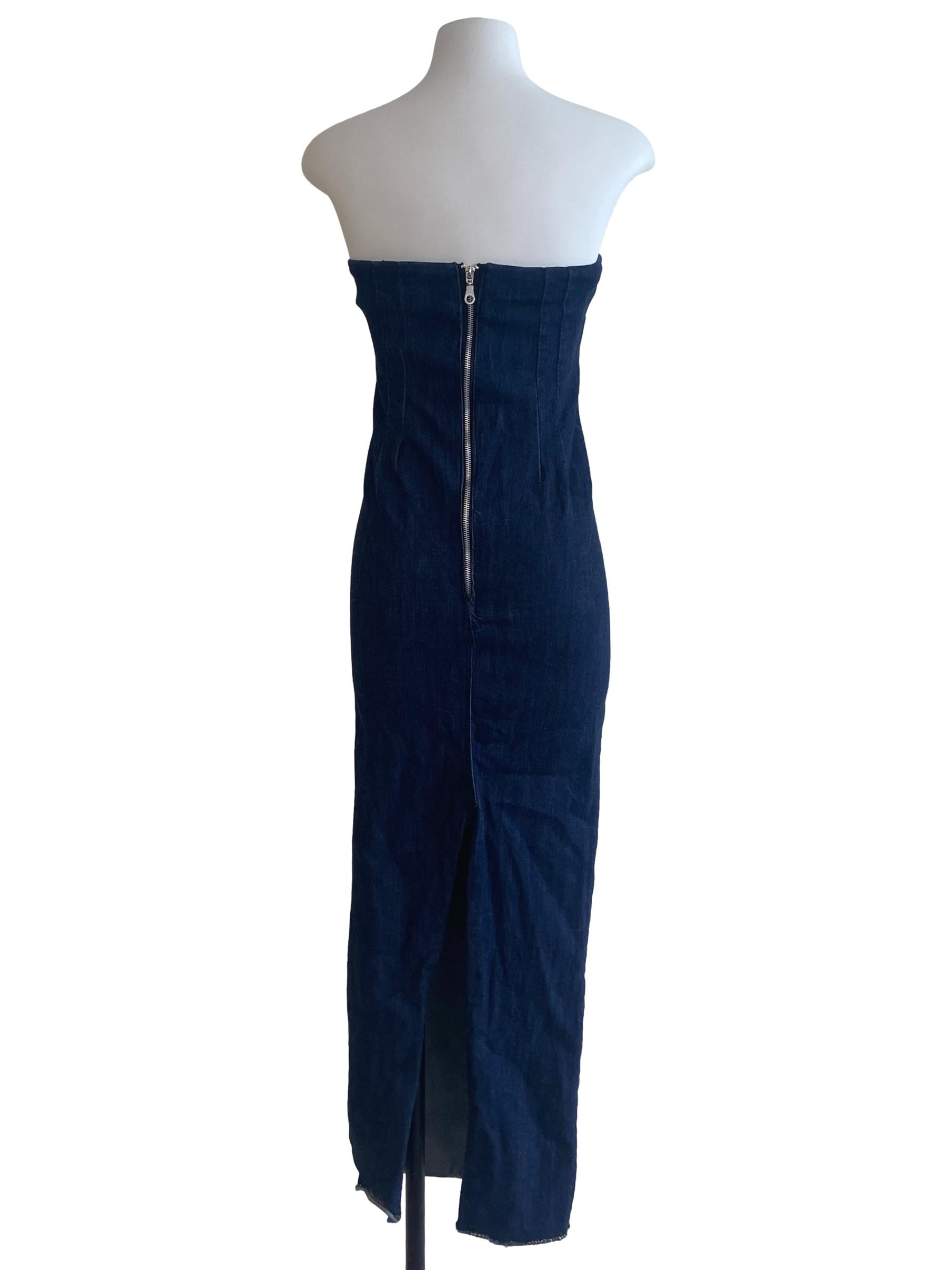 Blue Twill Jeans Strapless Bodycon Dress