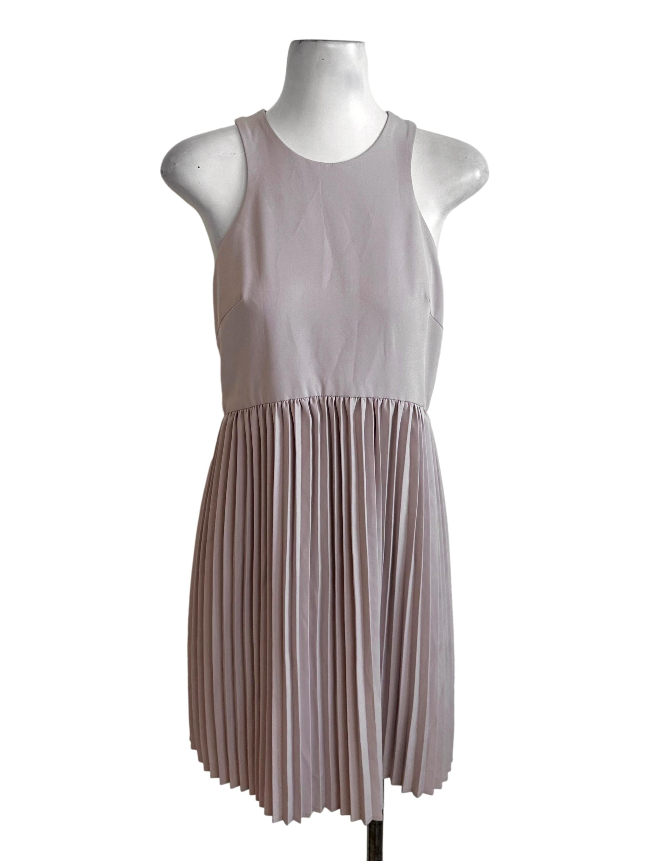 Sepia Beige Round Neck Pleated Dress LB