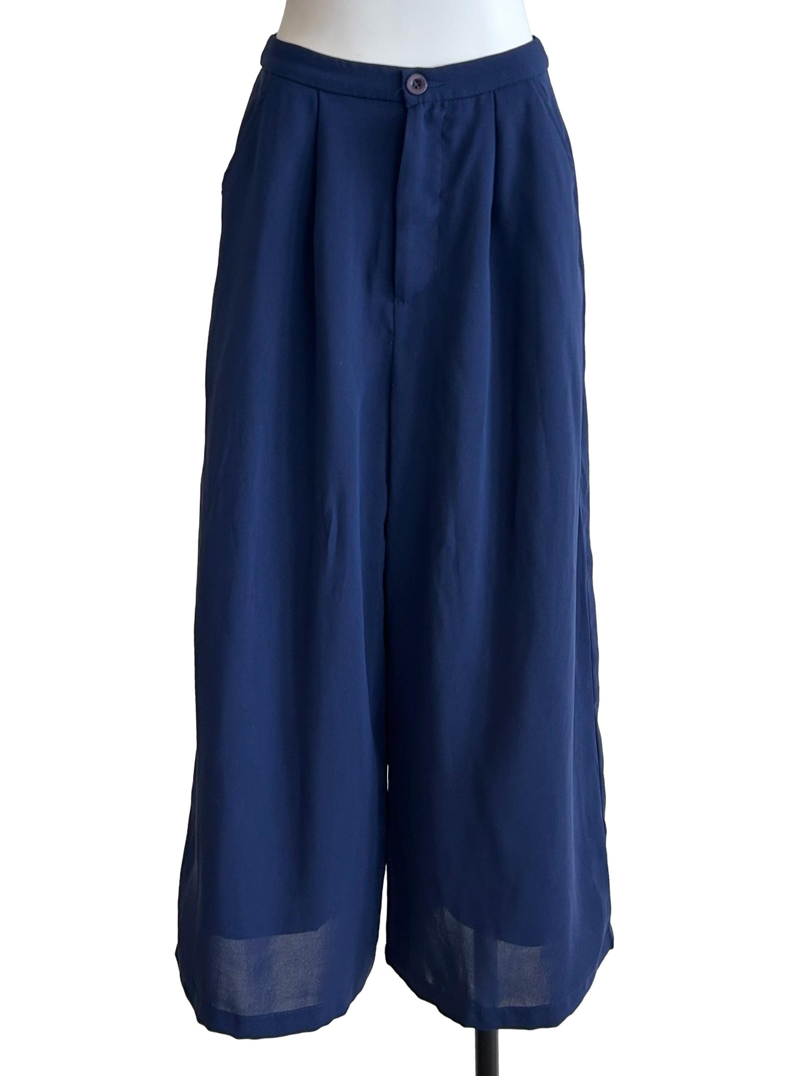 Berry Blue Pleated Wide Trousers