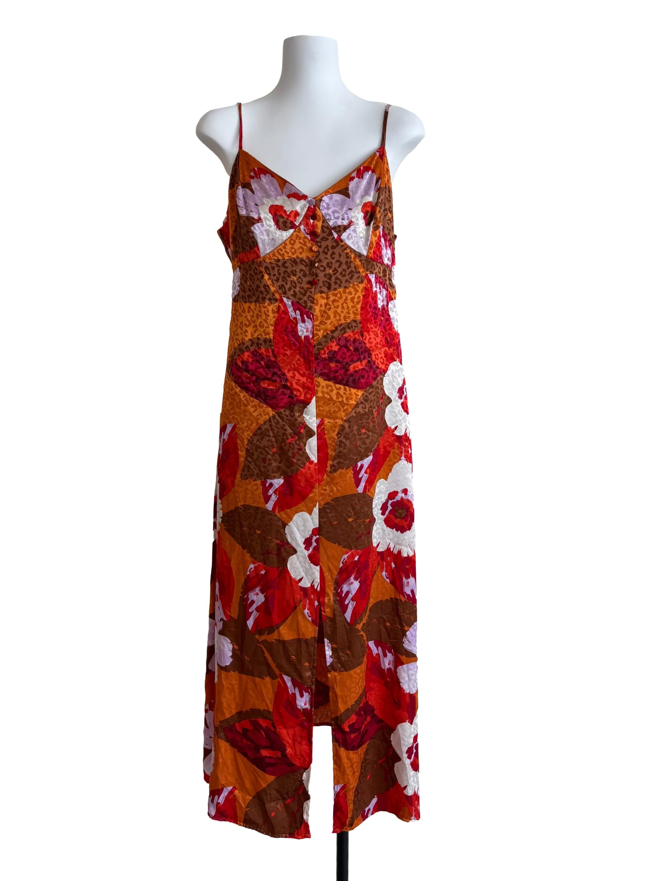 Tangelo Orange And Red Printed Slip Dress