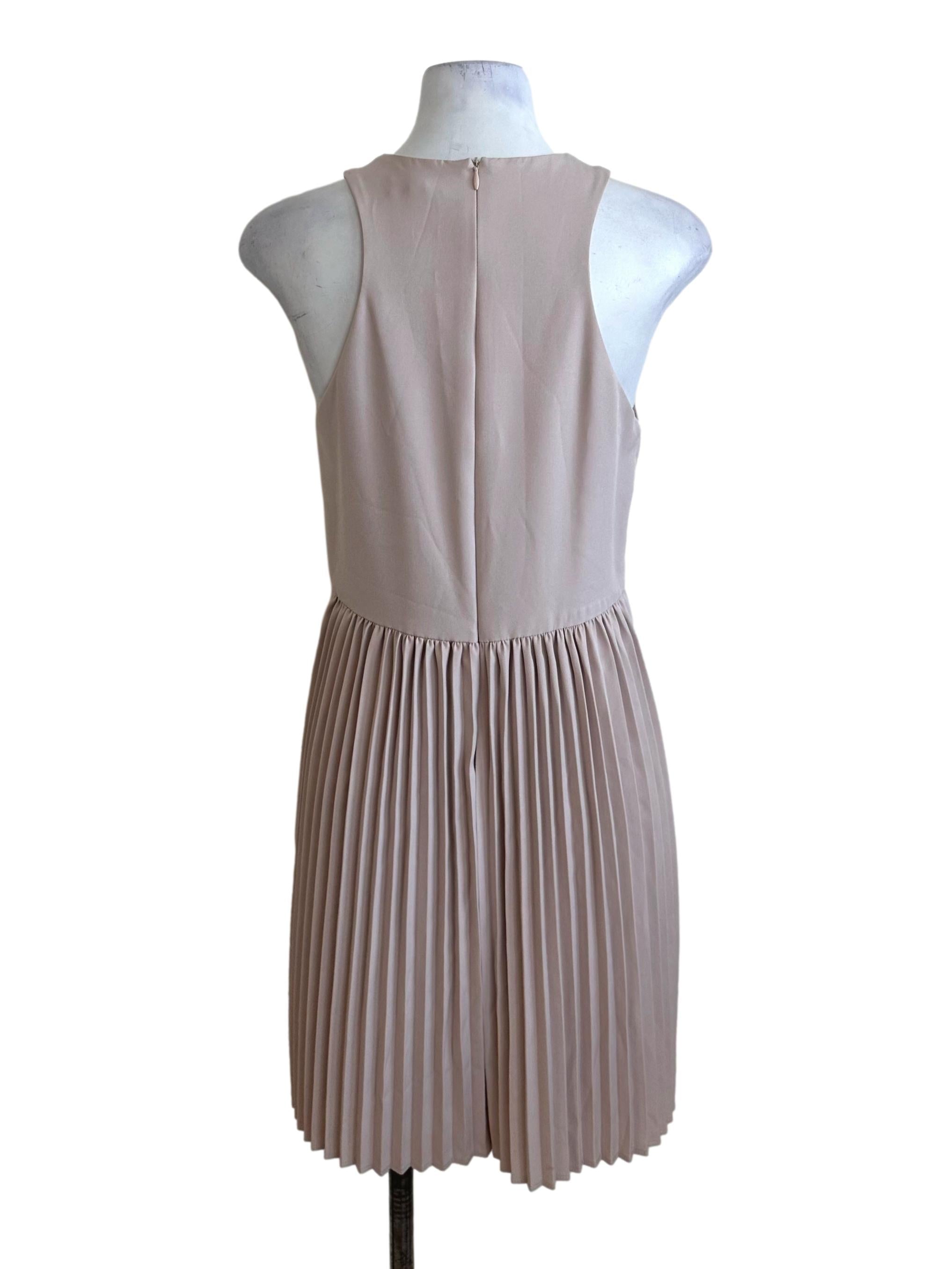 Sepia Beige Round Neck Pleated Dress LB