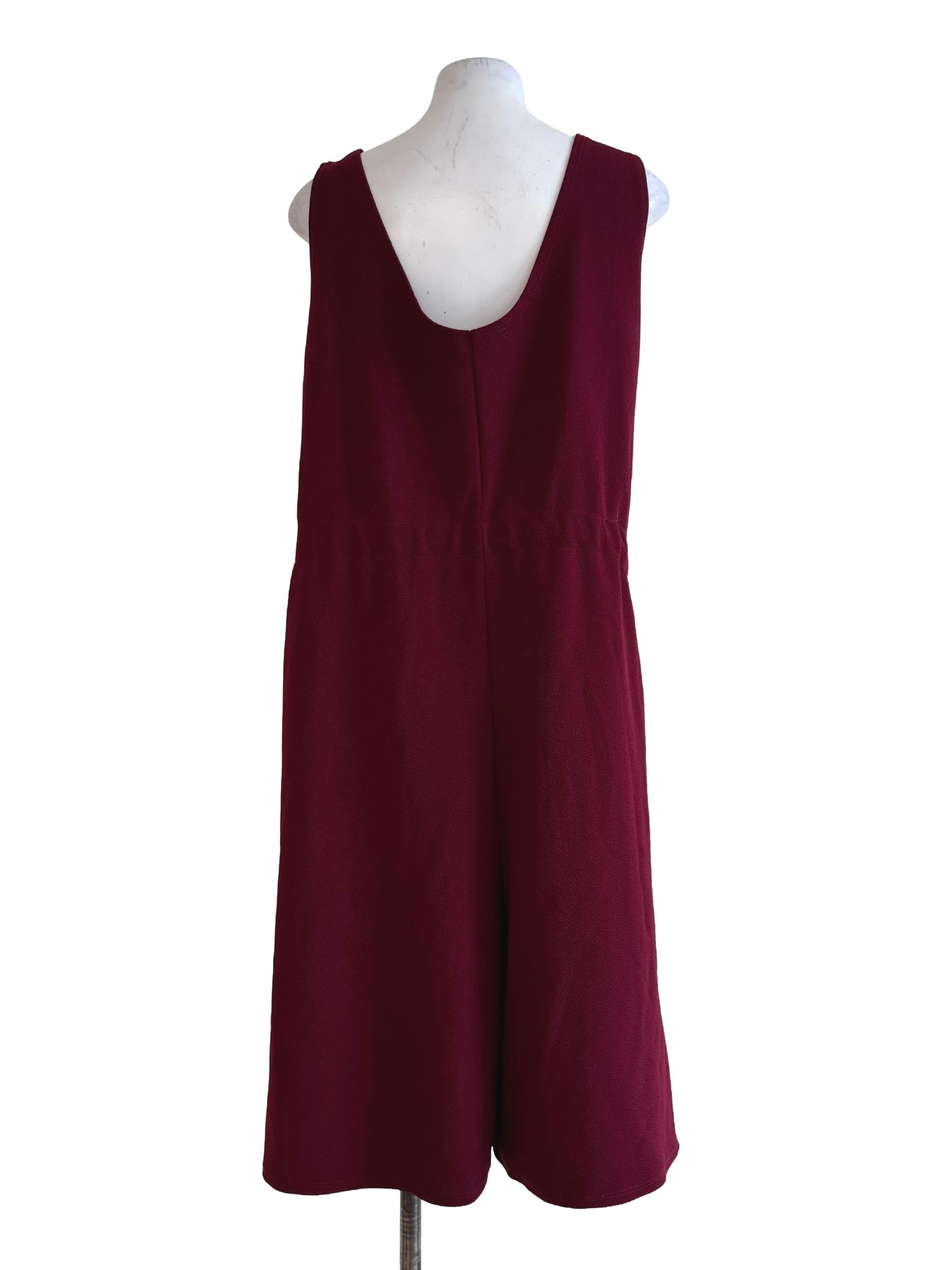 Textured Maroon Deep Neck Jumpsuit