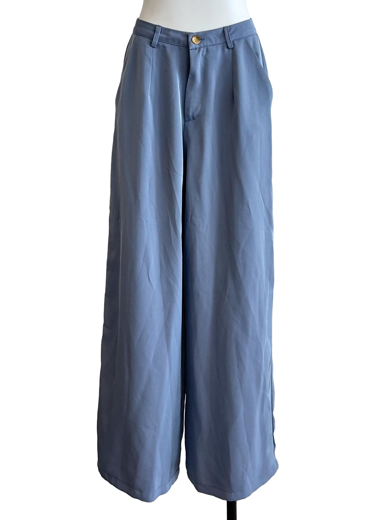 Slate Blue Pleated Wide Trousers