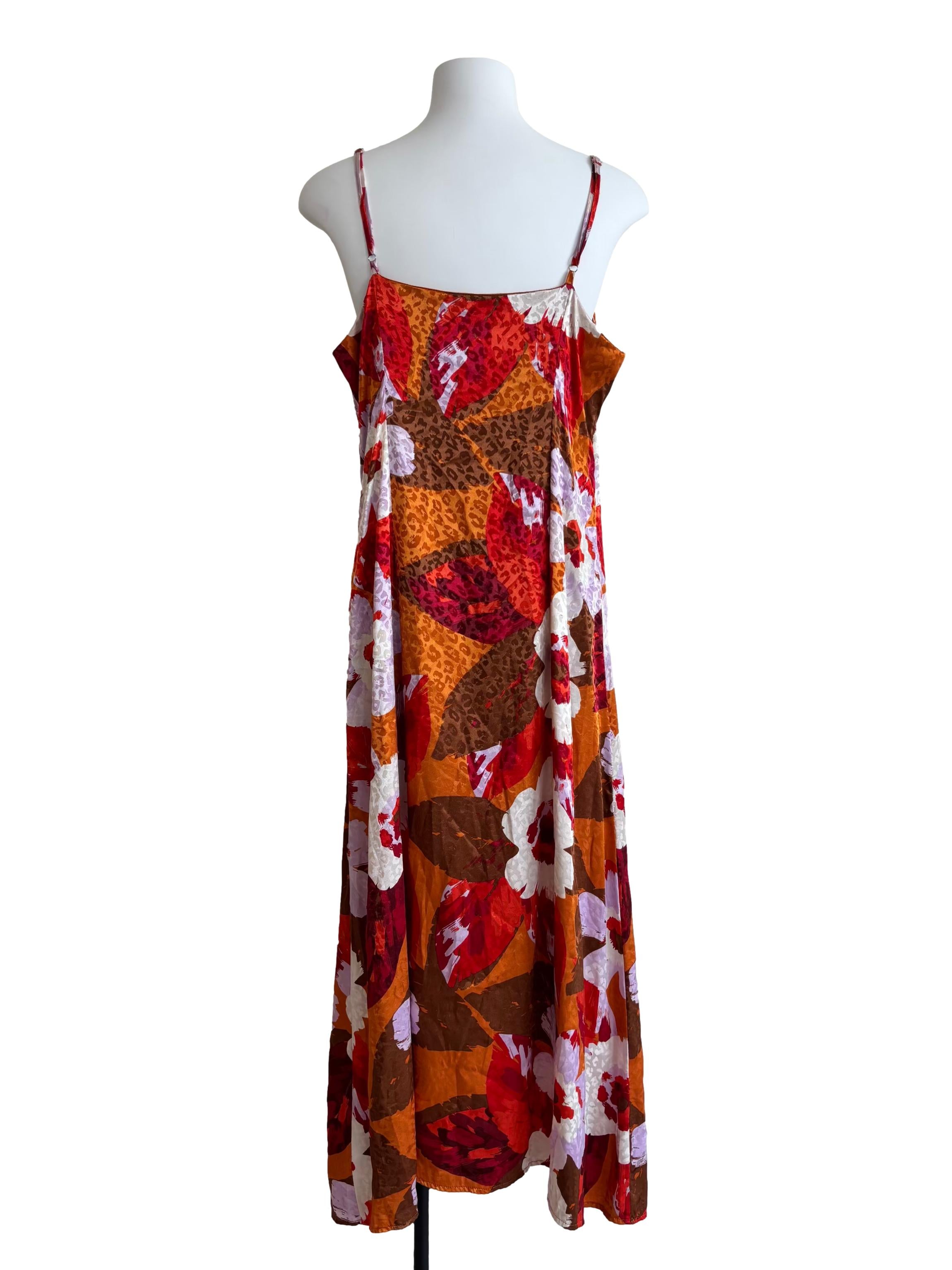 Tangelo Orange And Red Printed Slip Dress