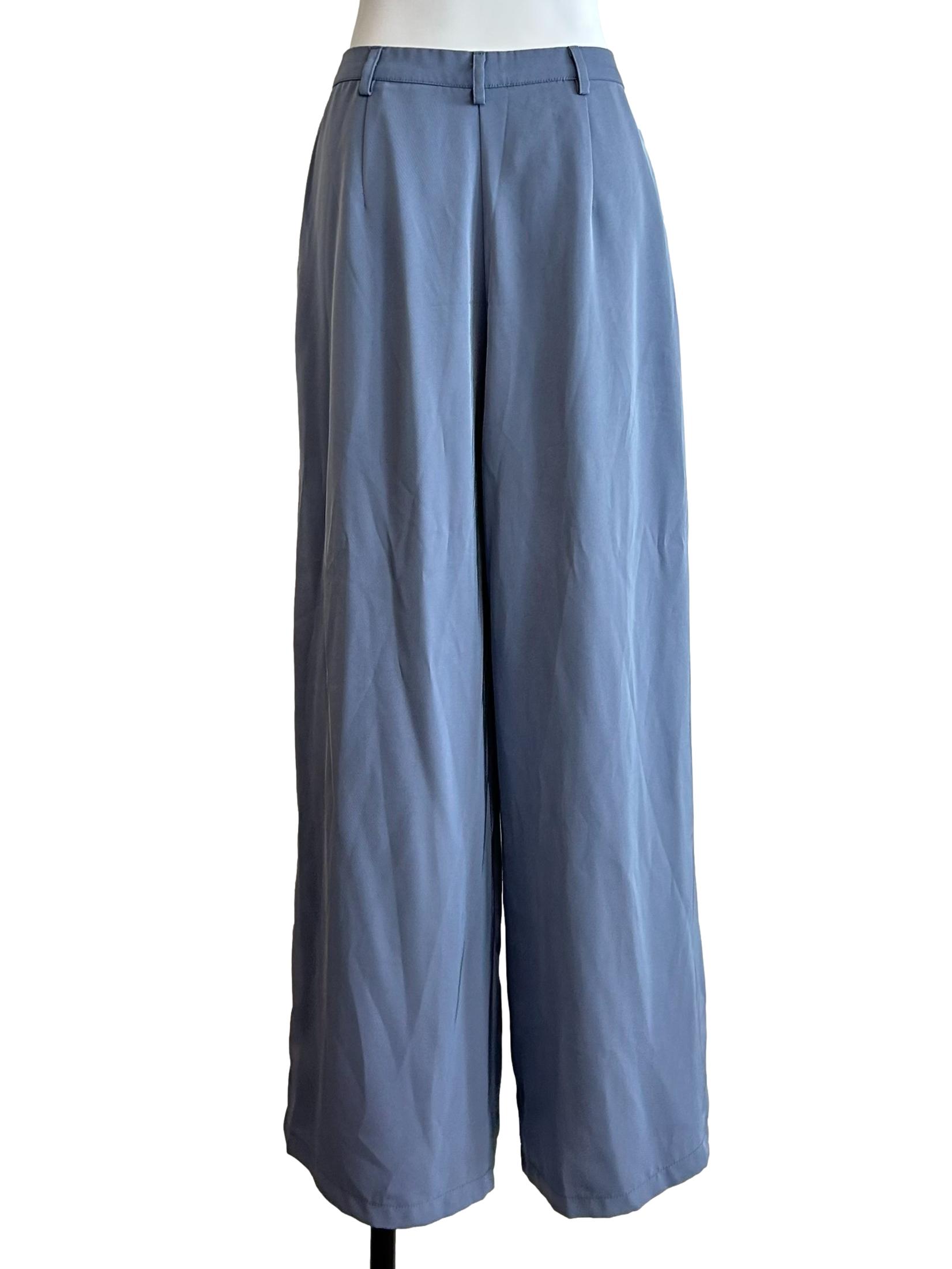 Slate Blue Pleated Wide Trousers