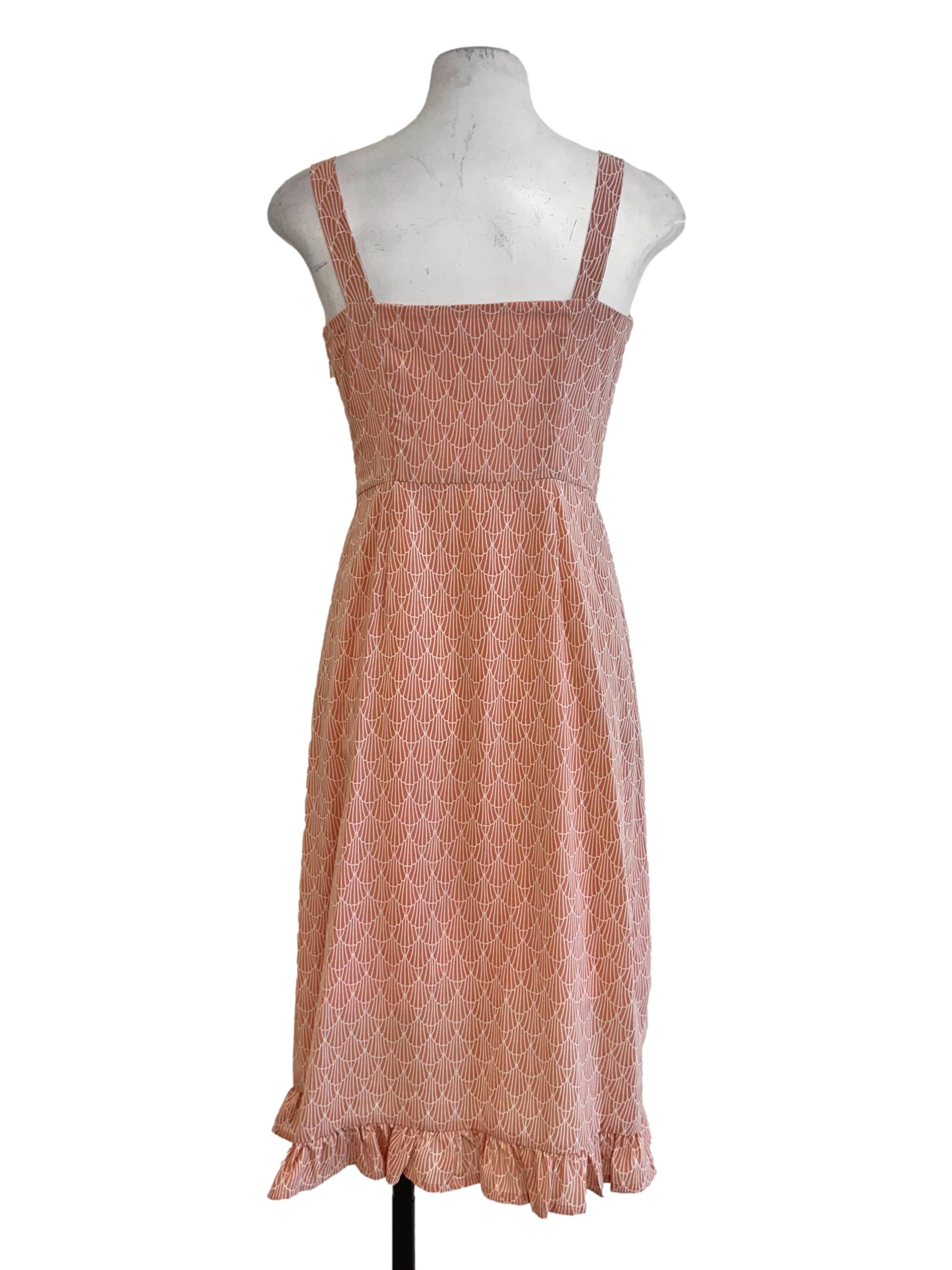Coral Pink Abstract Pattern Midi Dress TWL